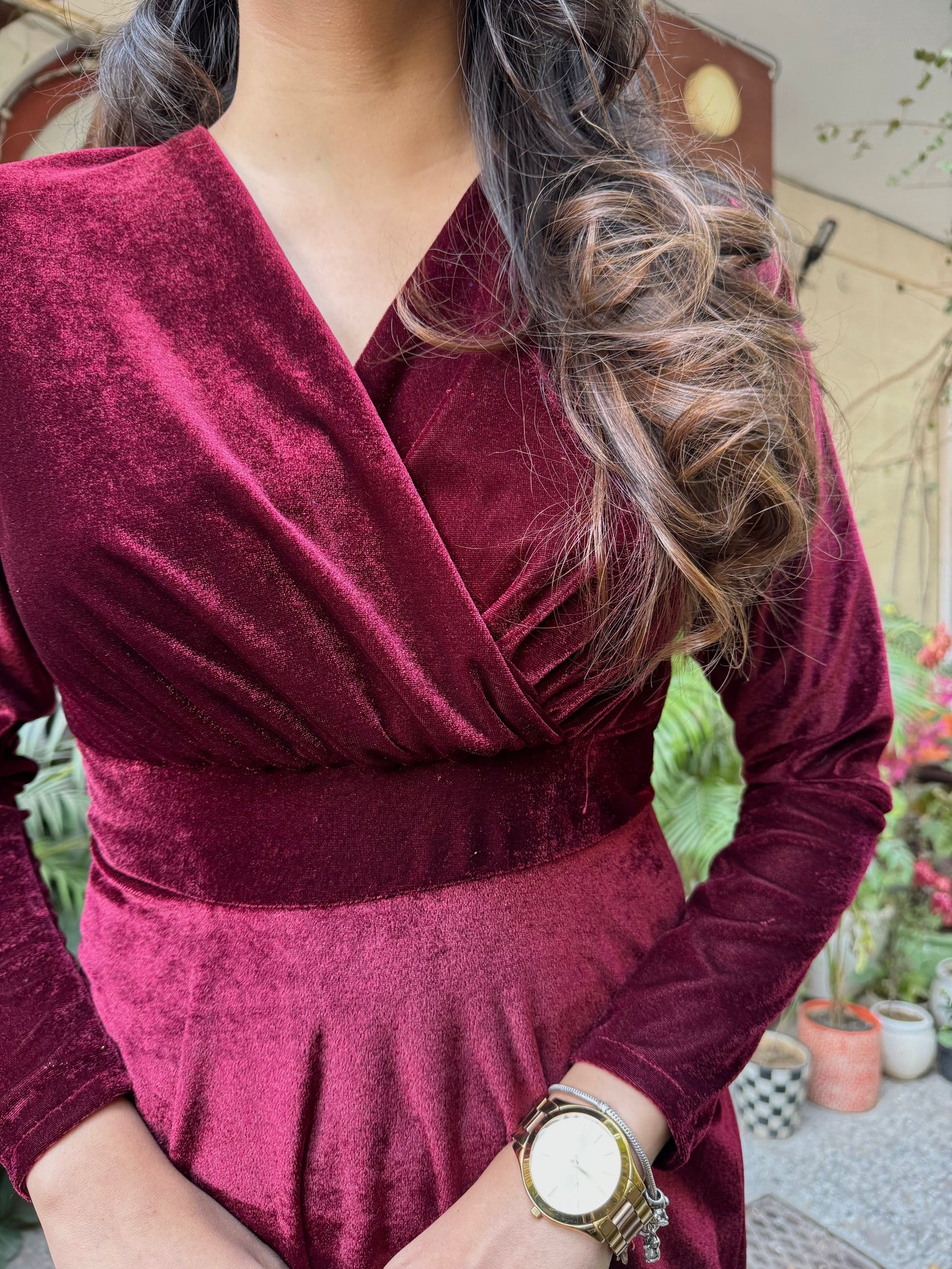 Velvet Classic Dress – Maroon