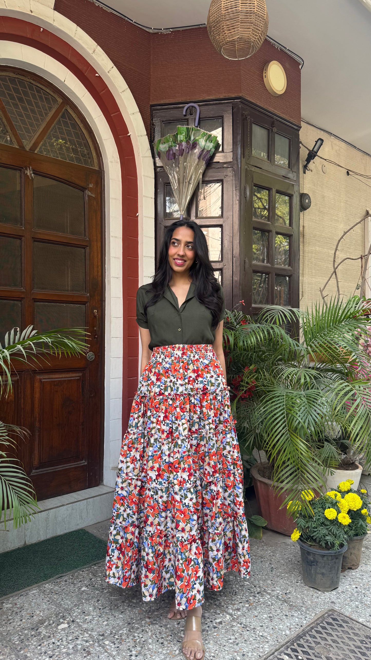 Señorita Tiered Maxi Skirt - Orange (Free Size)