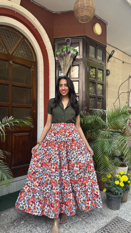 Señorita Tiered Maxi Skirt - Orange (Free Size)