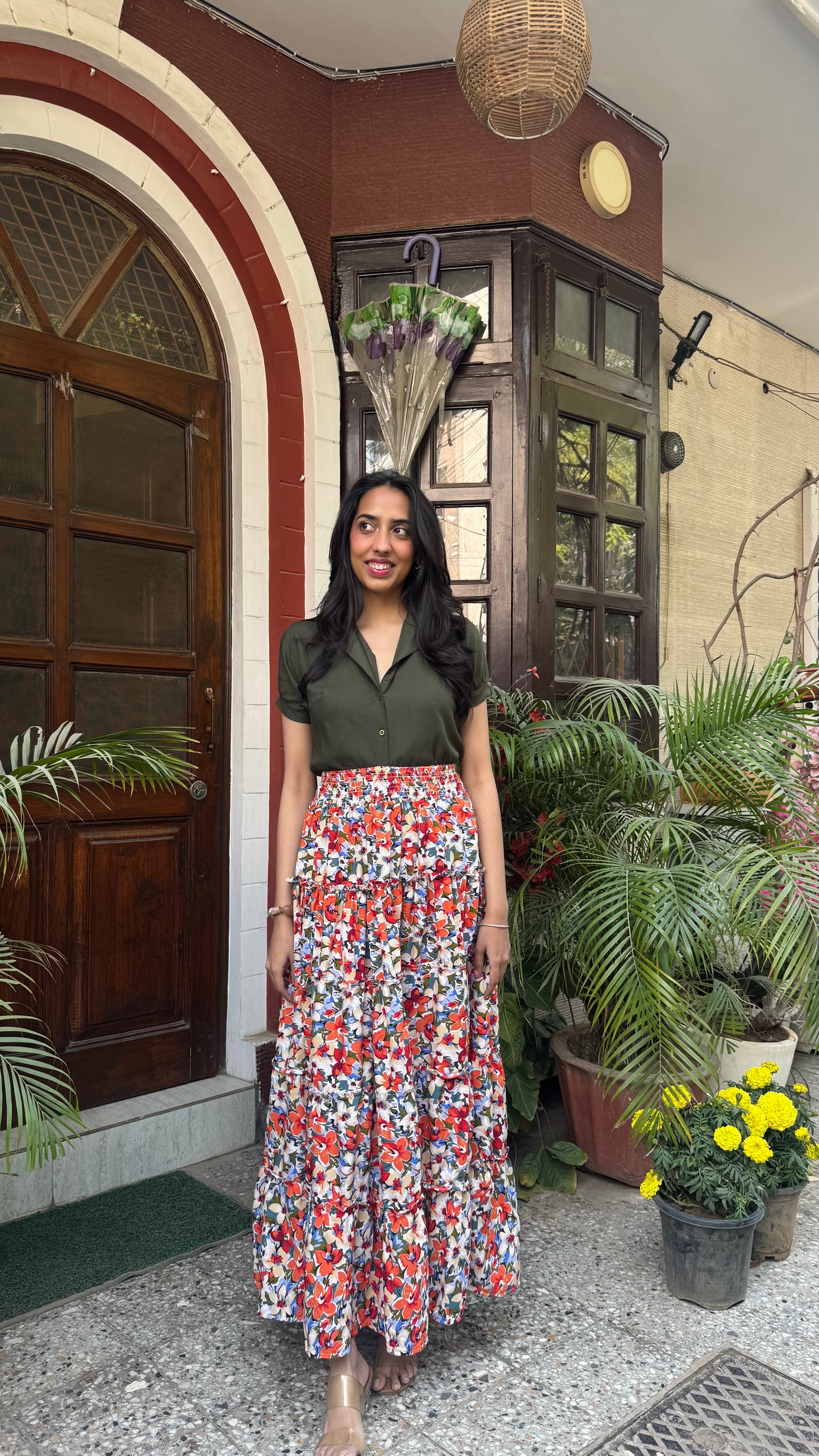 Señorita Tiered Maxi Skirt - Orange (Free Size)