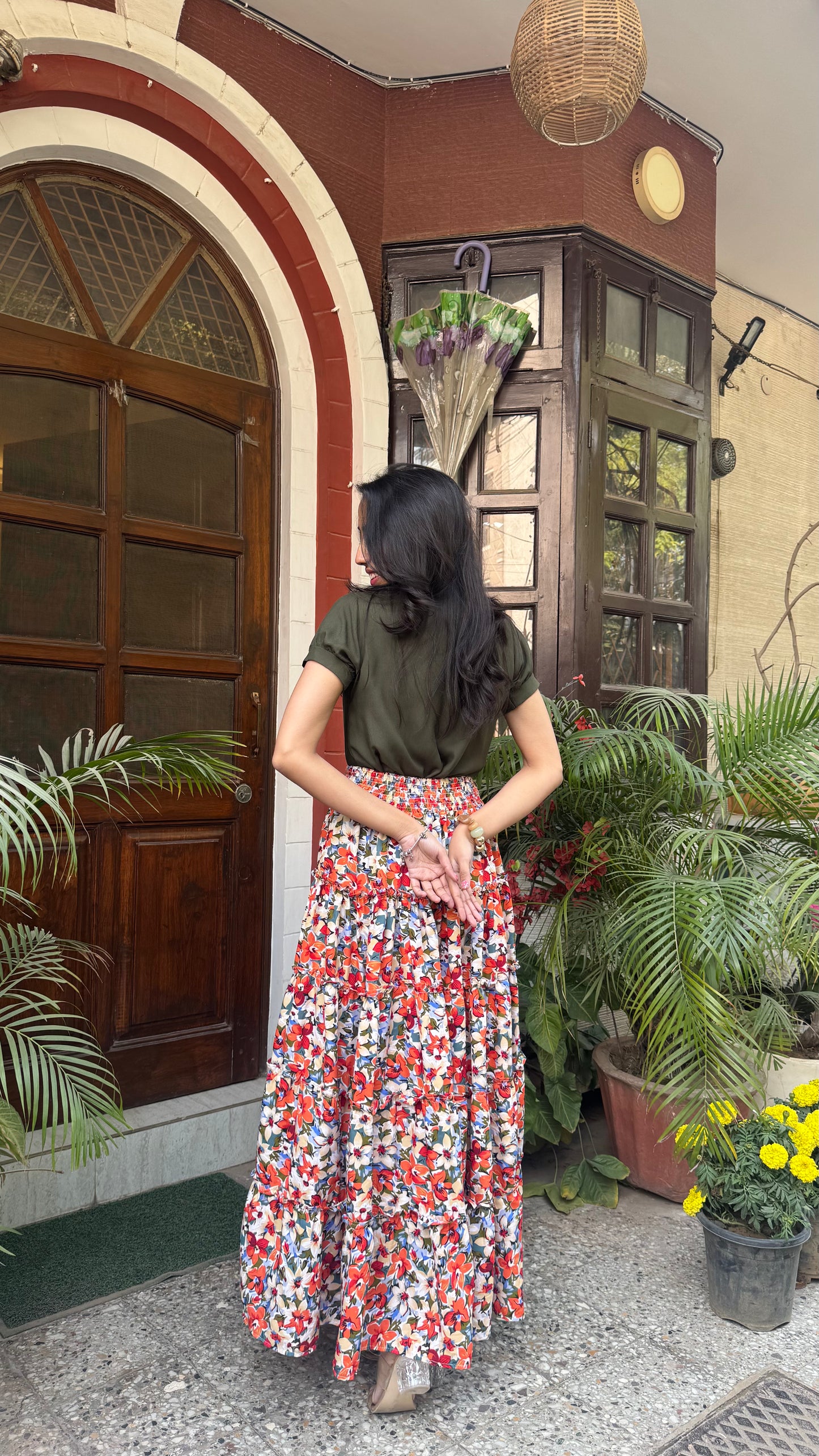 Señorita Tiered Maxi Skirt - Orange (Free Size)