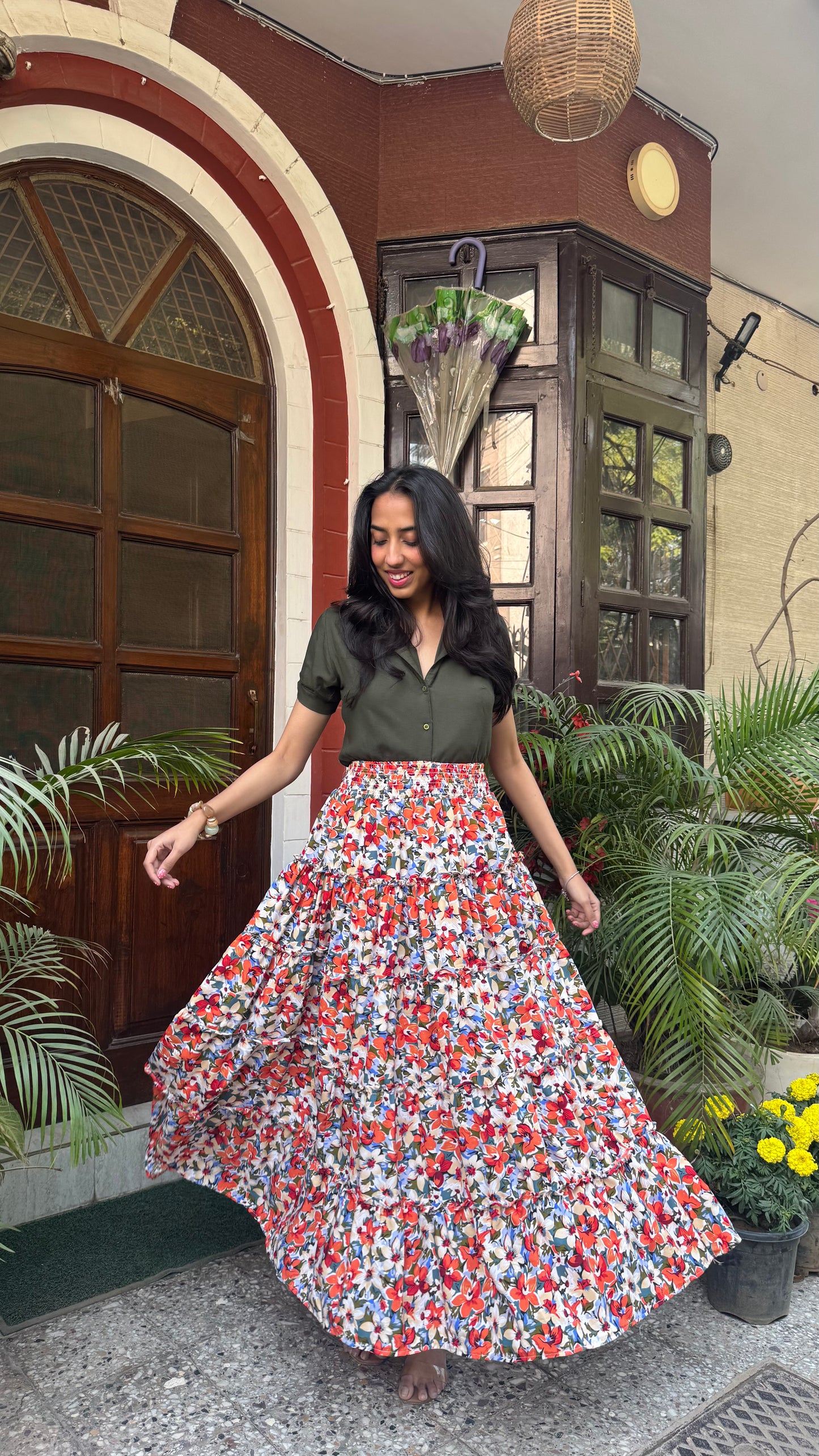 Señorita Tiered Maxi Skirt - Orange (Free Size)
