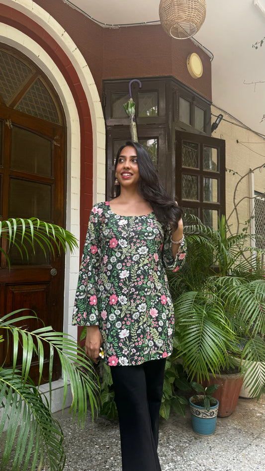 Seashore Shell Kurti (Premium Collection) - Black