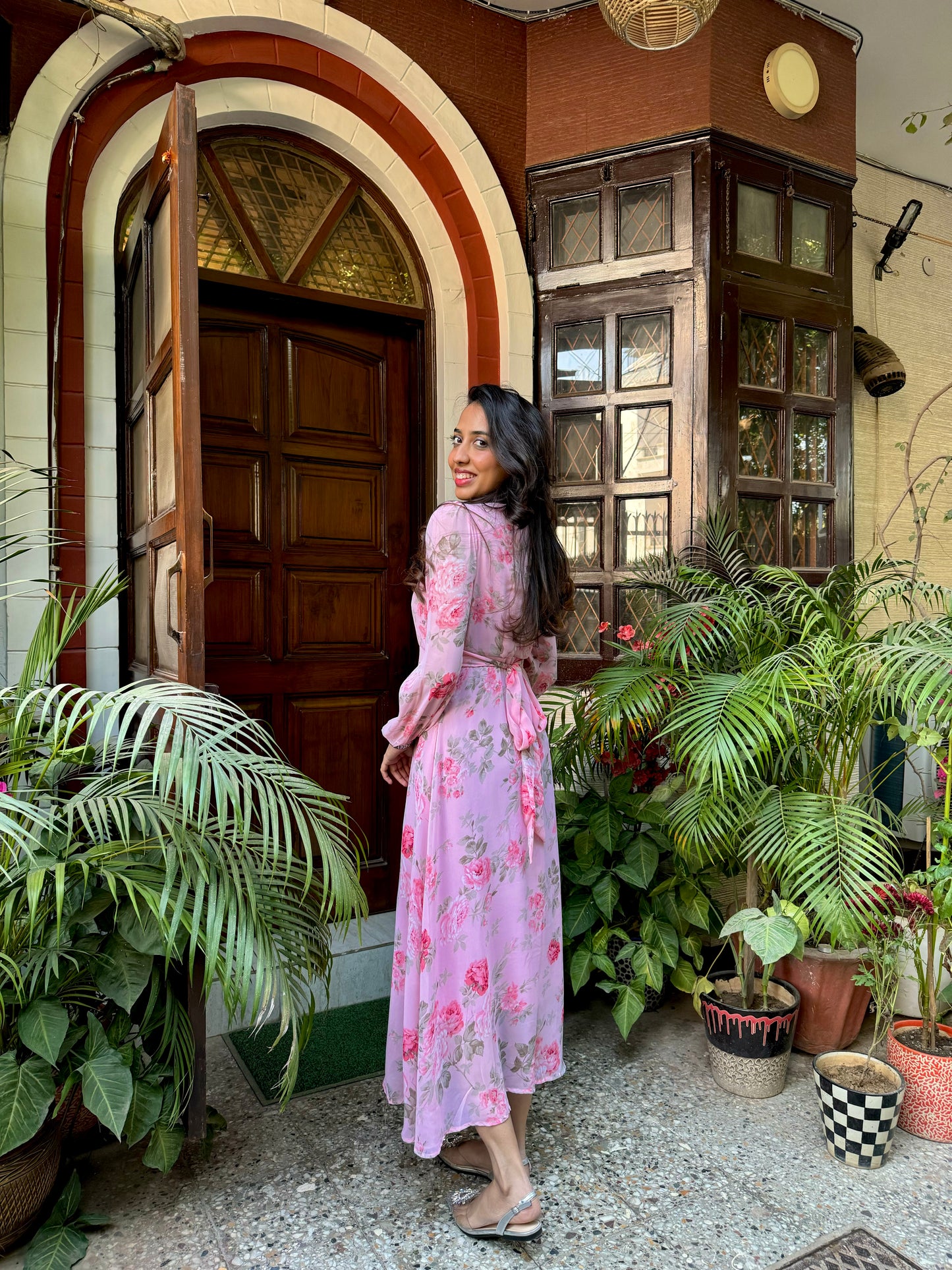 Midi Georgette Dress- Pink