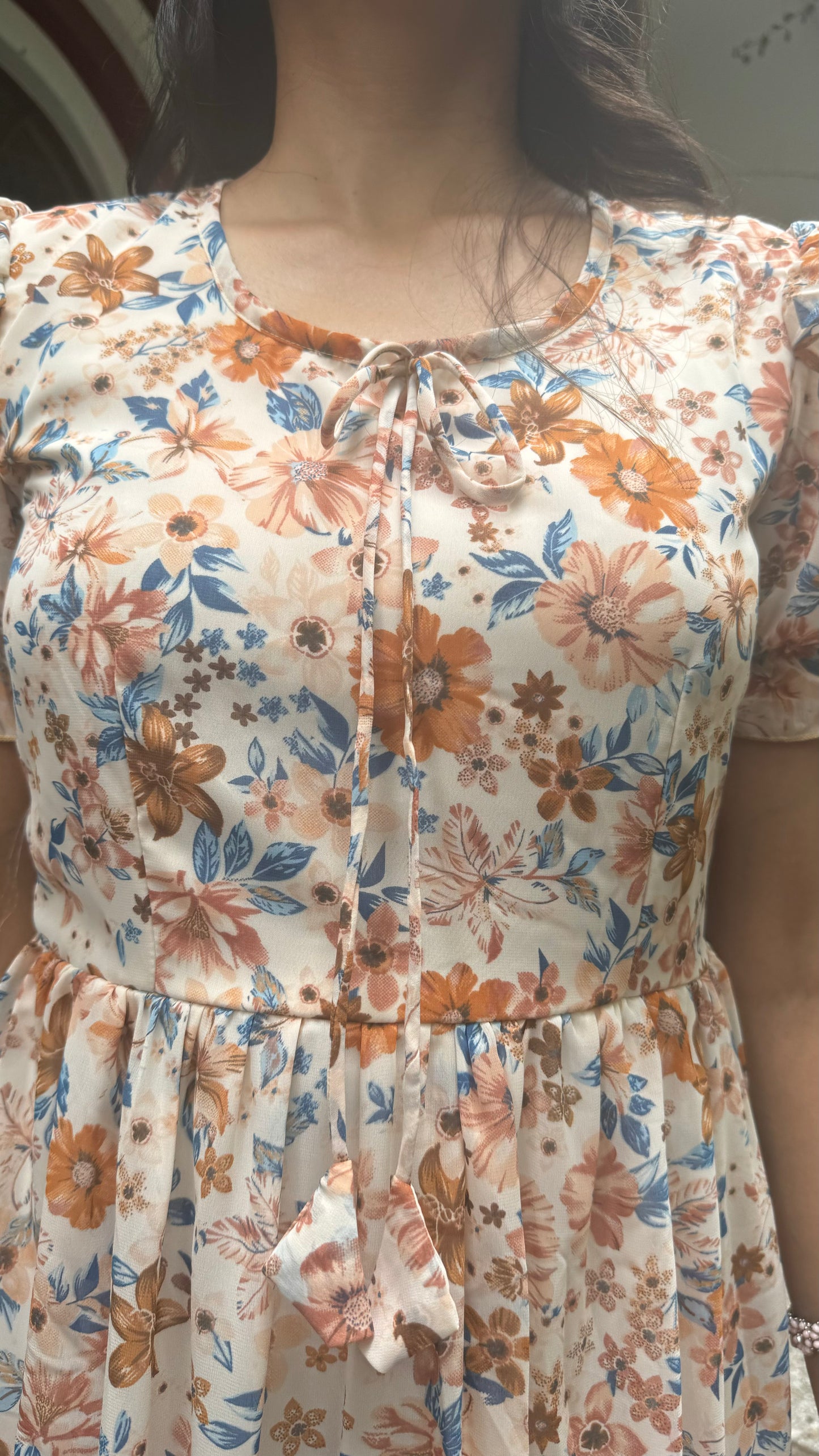 Pretty Girlie Georgette Dress - Cream (Premium Collection)
