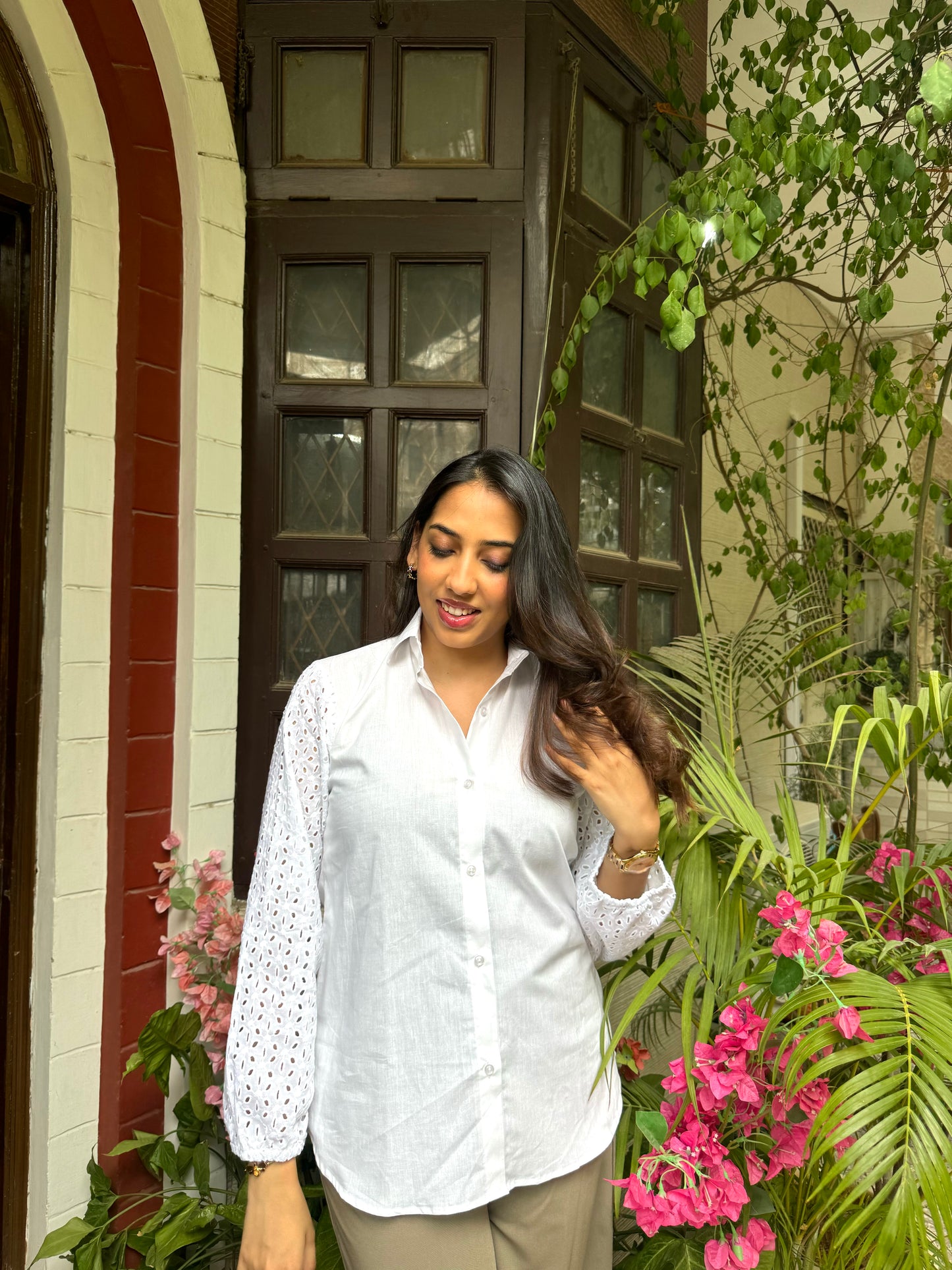 Schiffli Sleeves Shirt (Premium Fabric)