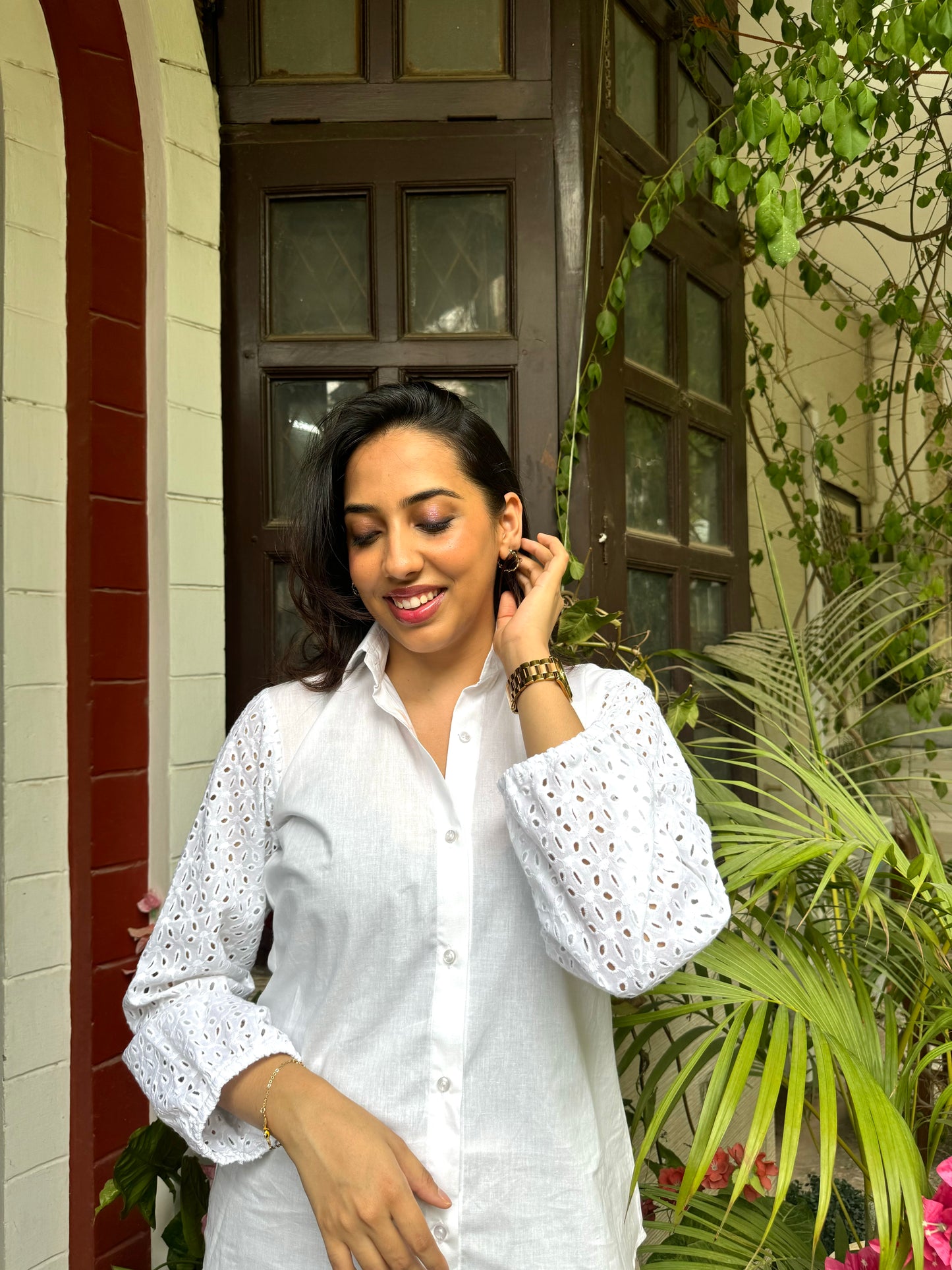 Schiffli Sleeves Shirt (Premium Fabric)
