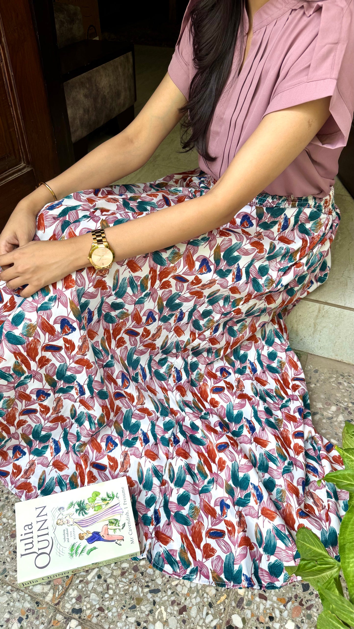 White Gardenia Leaf Printed Palazzo (Free Size)