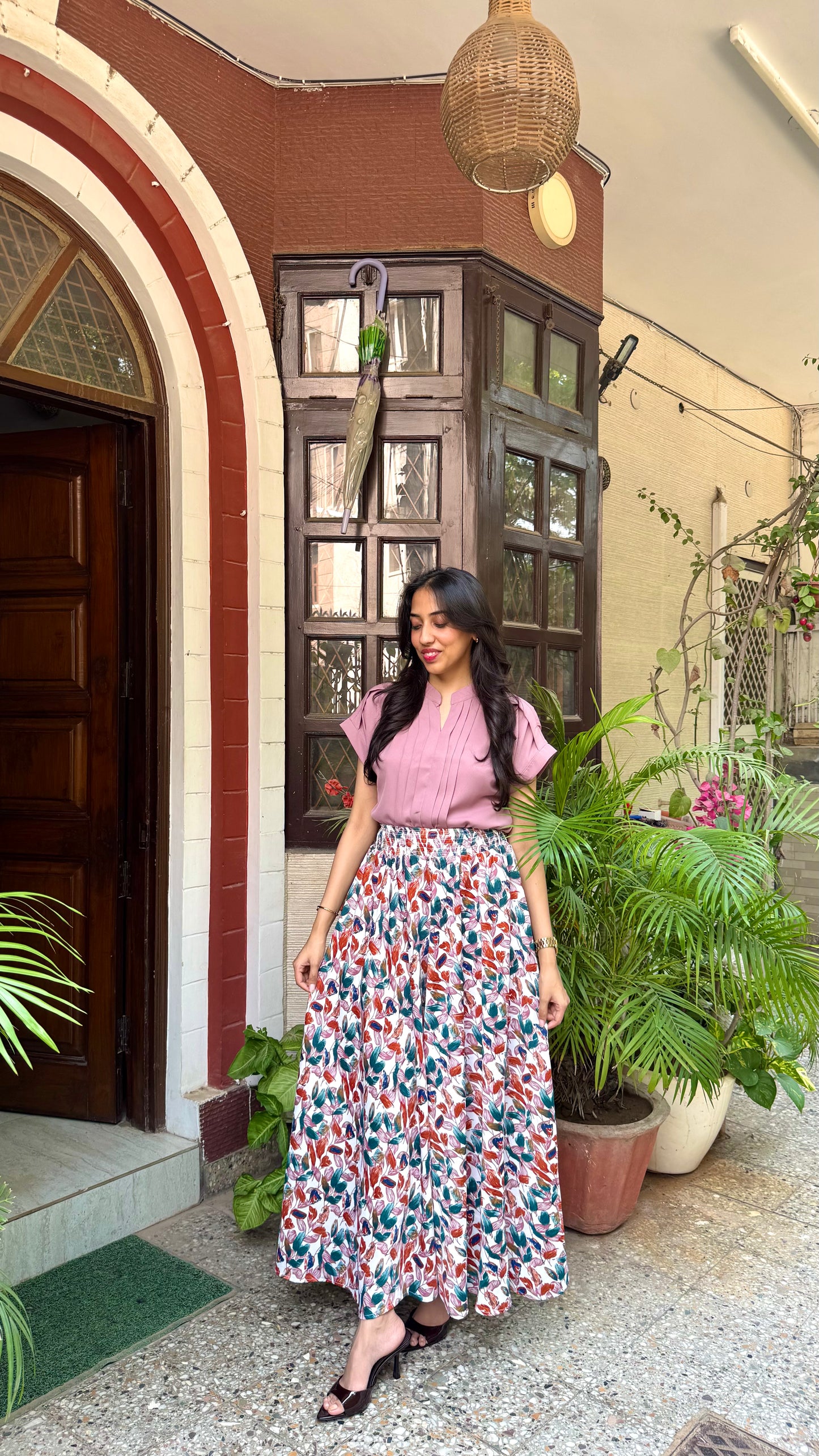 White Gardenia Leaf Printed Palazzo (Free Size)