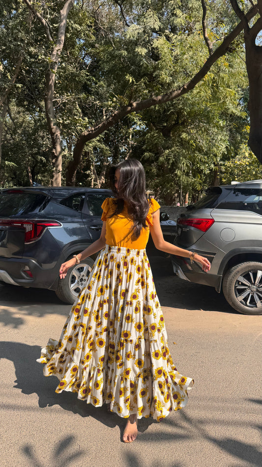 Sunflower Heavy Tiered Skirt - White