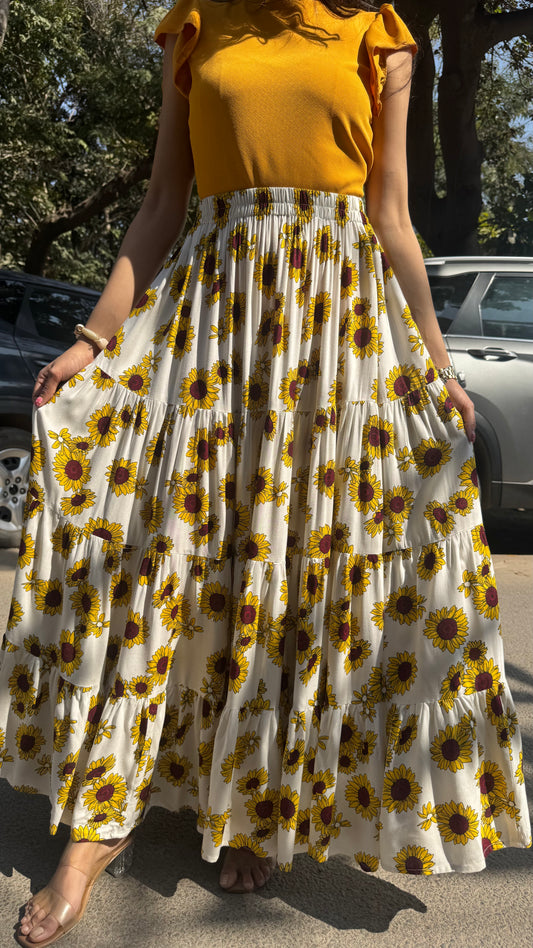 Sunflower Heavy Tiered Skirt - White