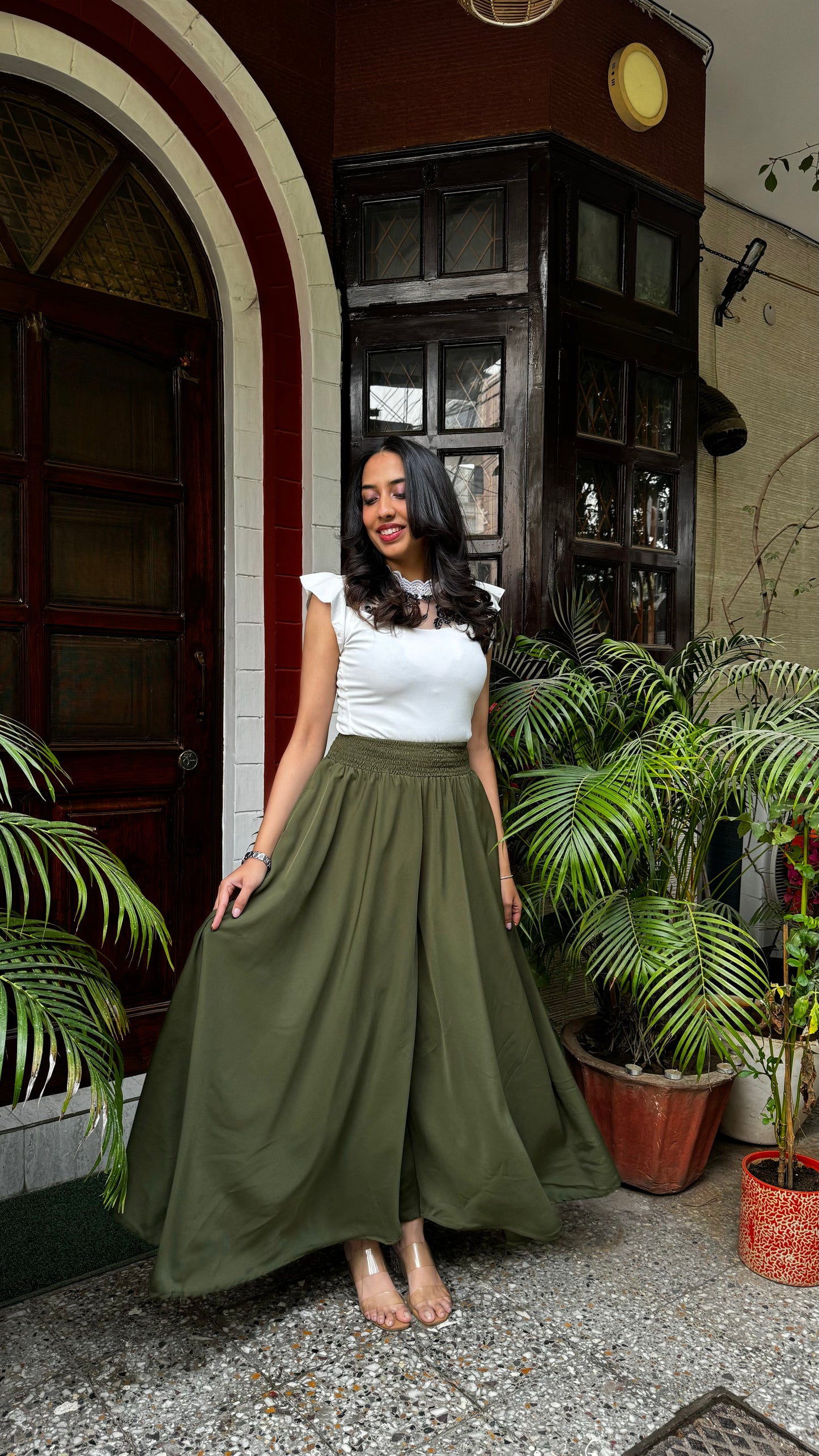 Dark Green Solid Palazzo (Free Size)