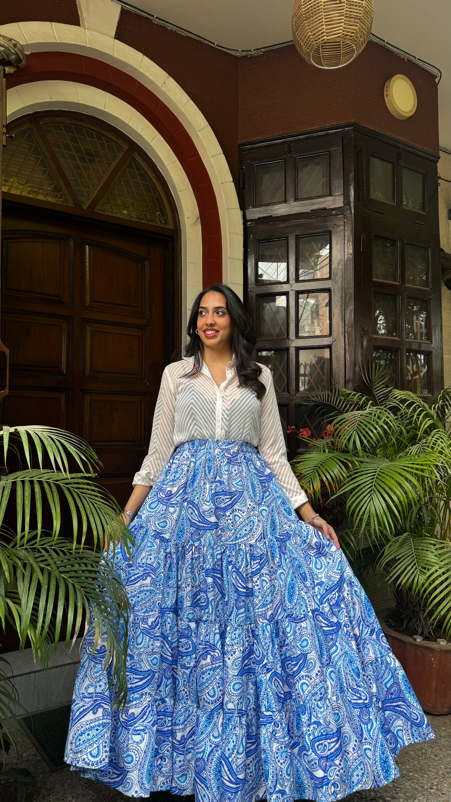 Paisley Heavy Tiered Skirt -Blue