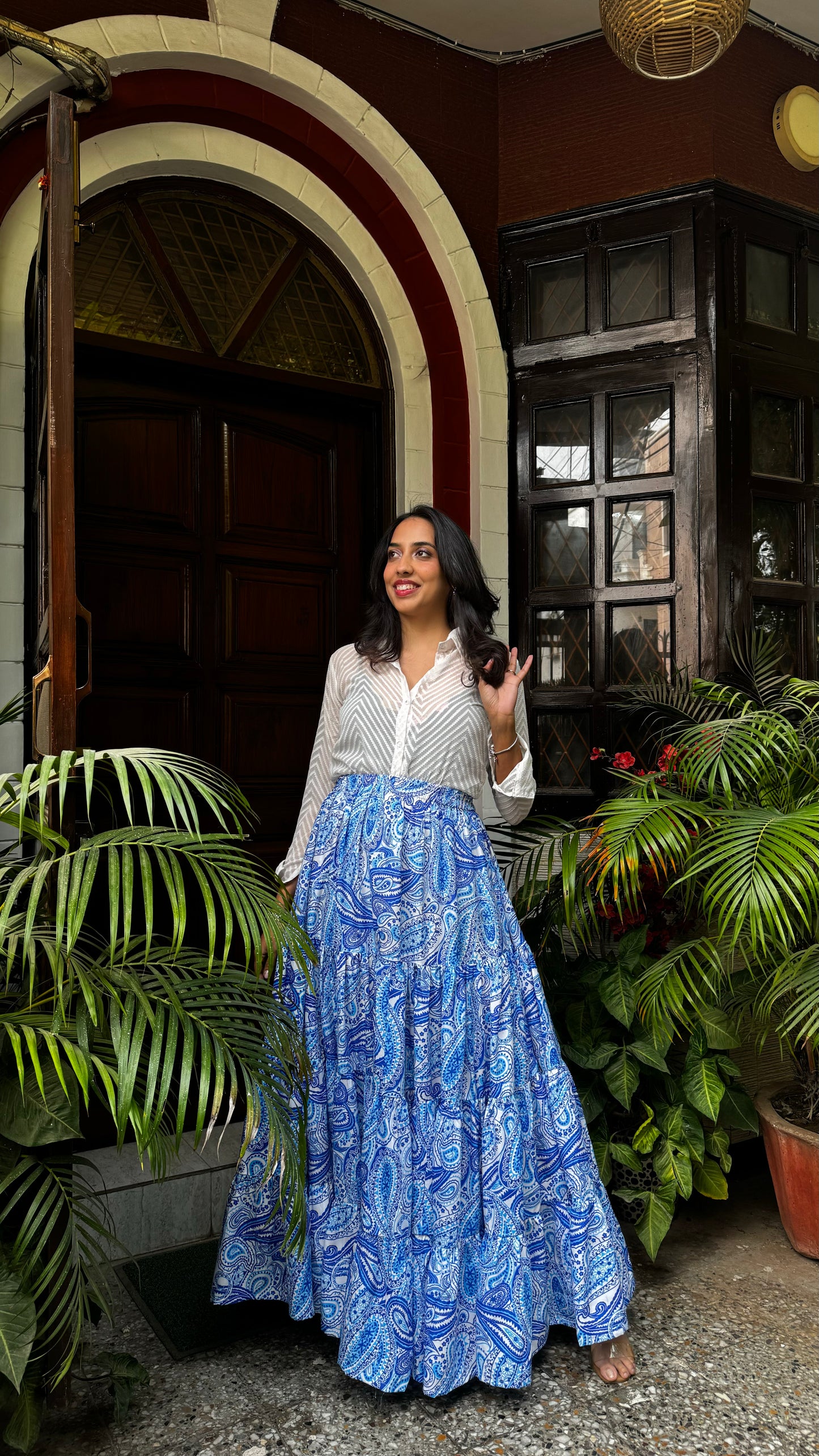 Paisley Heavy Tiered Skirt -Blue