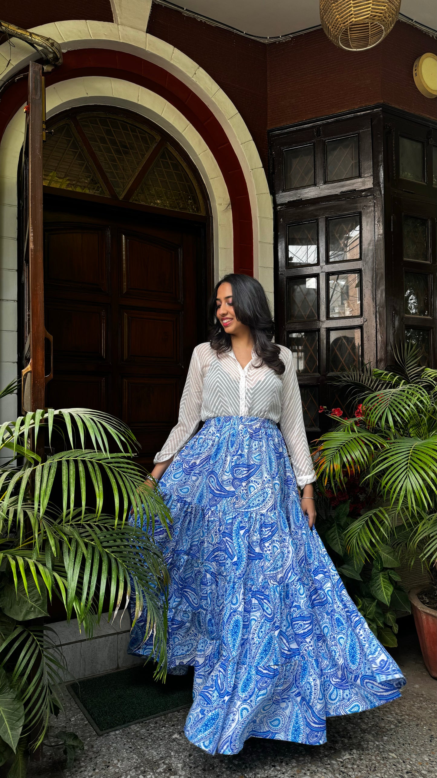 Paisley Heavy Tiered Skirt -Blue