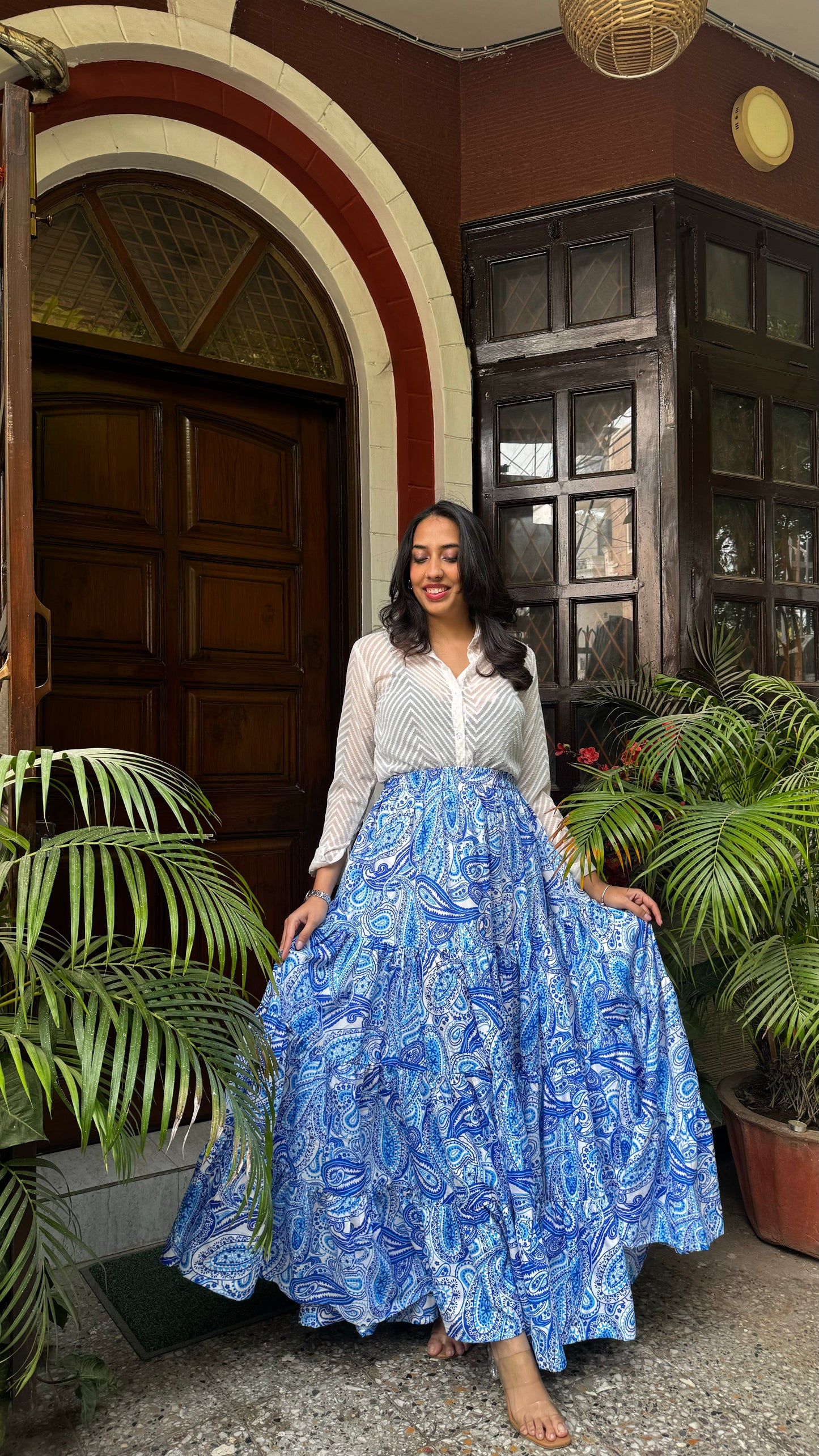 Paisley Heavy Tiered Skirt -Blue