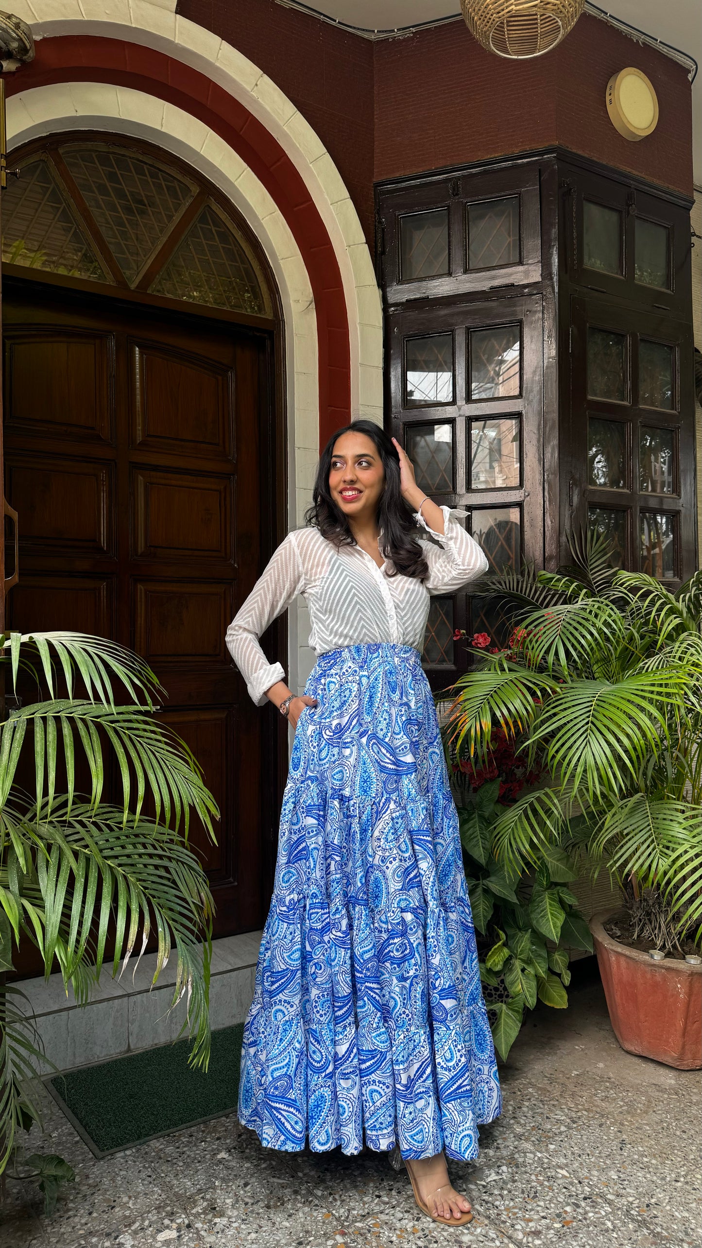 Paisley Heavy Tiered Skirt -Blue