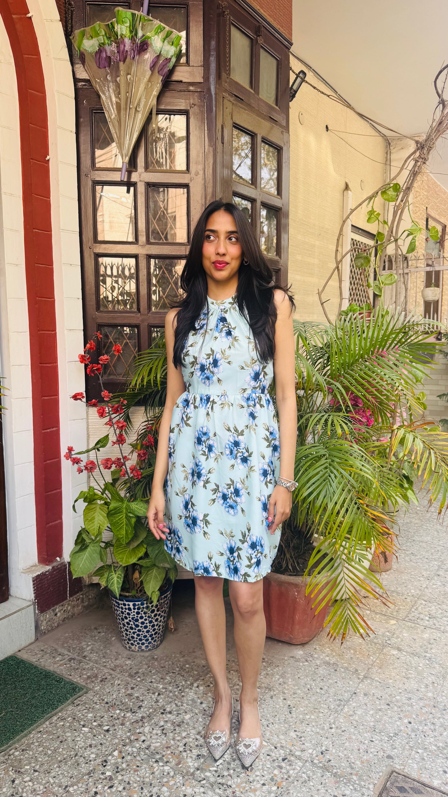 Floral Halter Dress - Mint