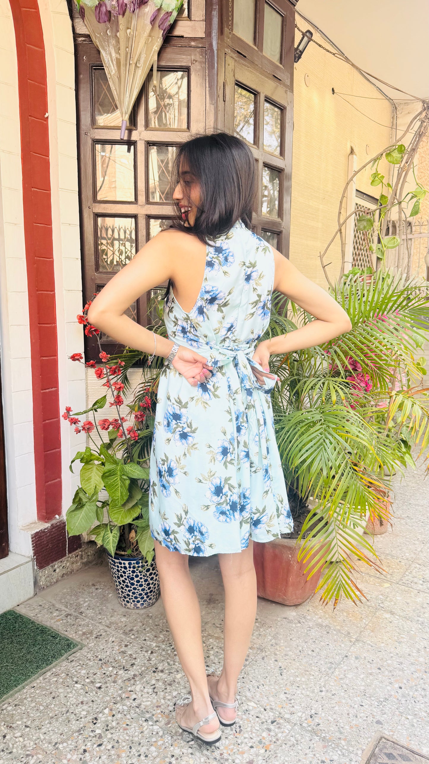 Floral Halter Dress - Mint