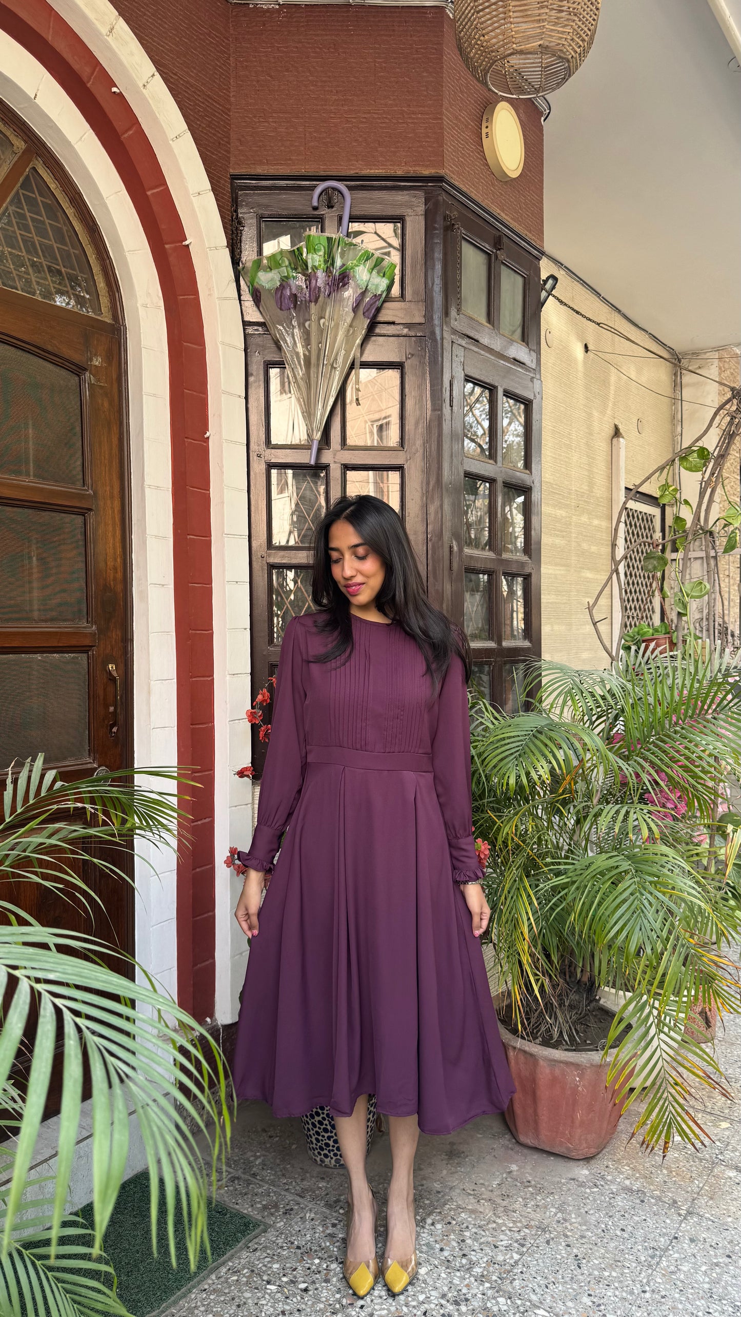 Panel Georgette Dress - Wine