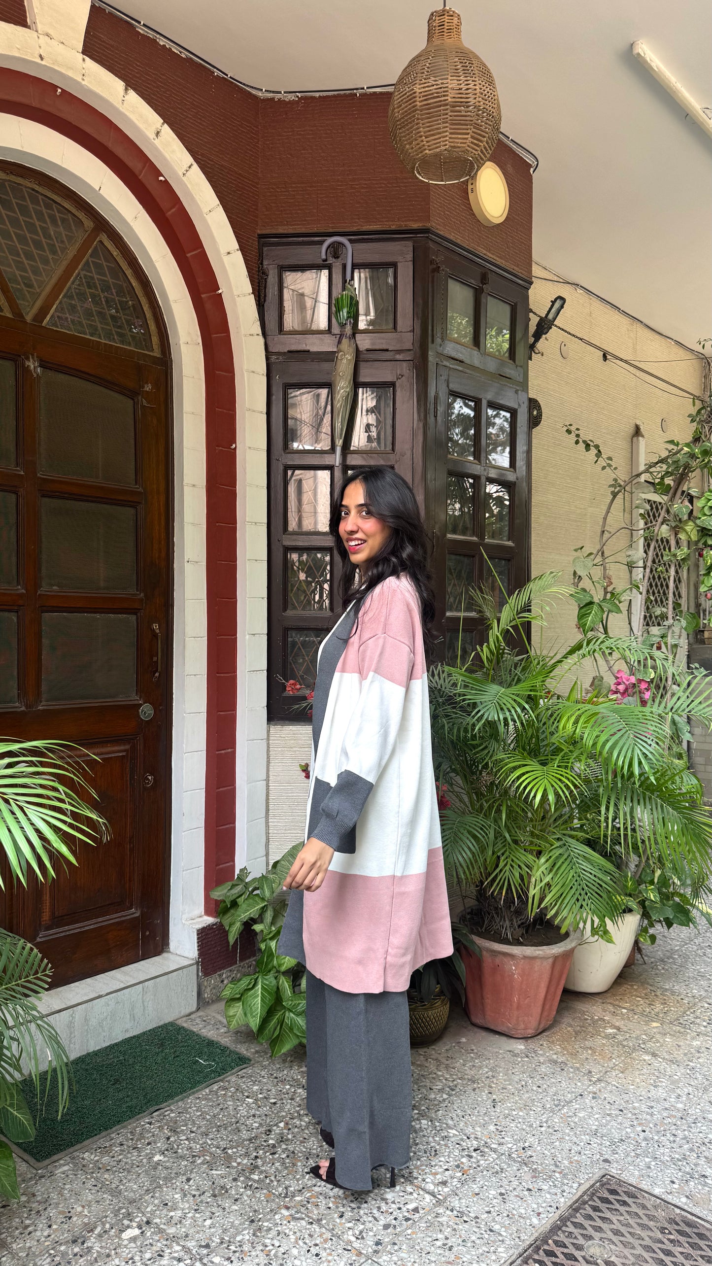 3 Piece Shrug Sweater Set - Grey/Pink (Free Size) - Premium Collection