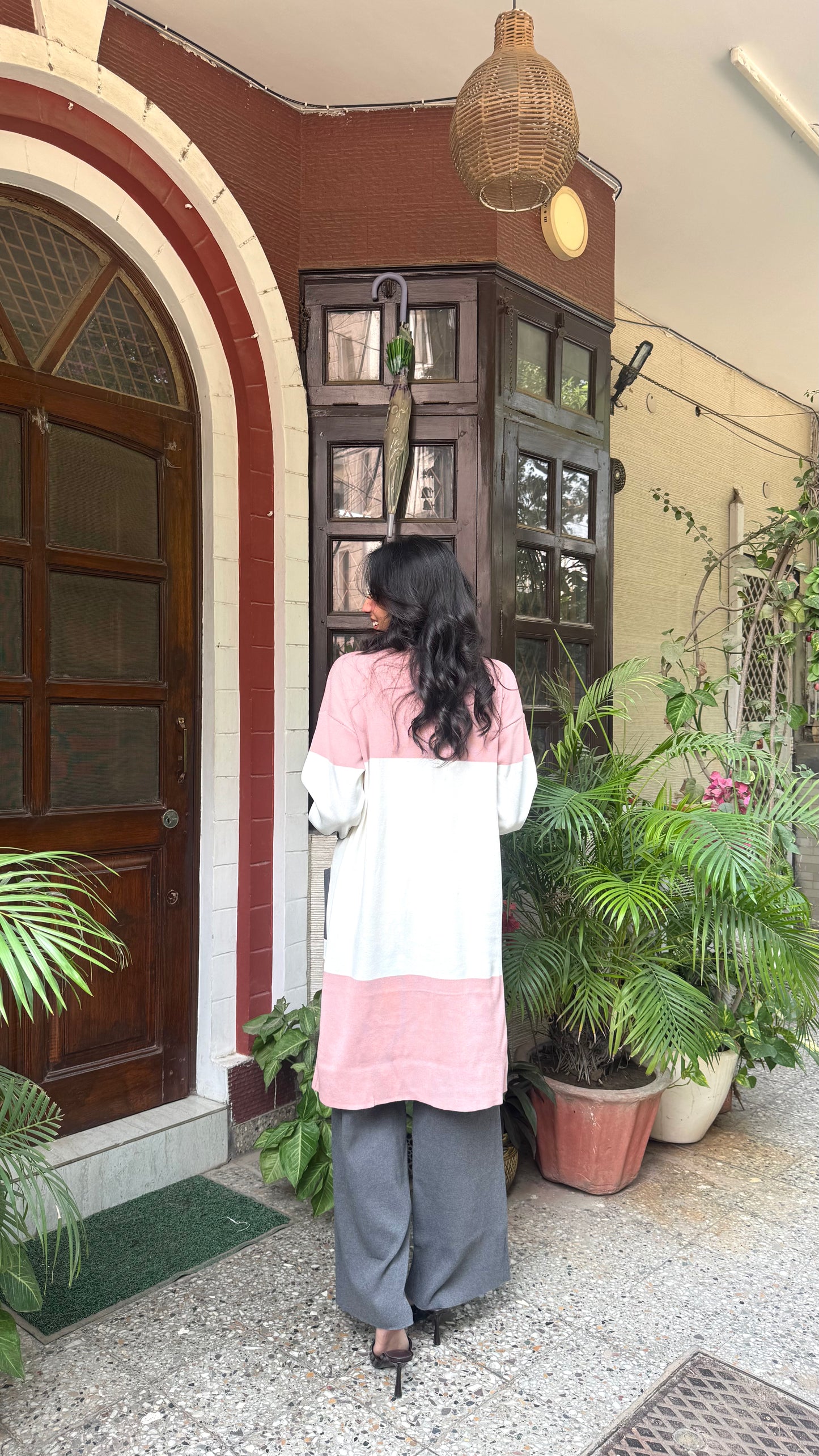 3 Piece Shrug Sweater Set - Grey/Pink (Free Size) - Premium Collection