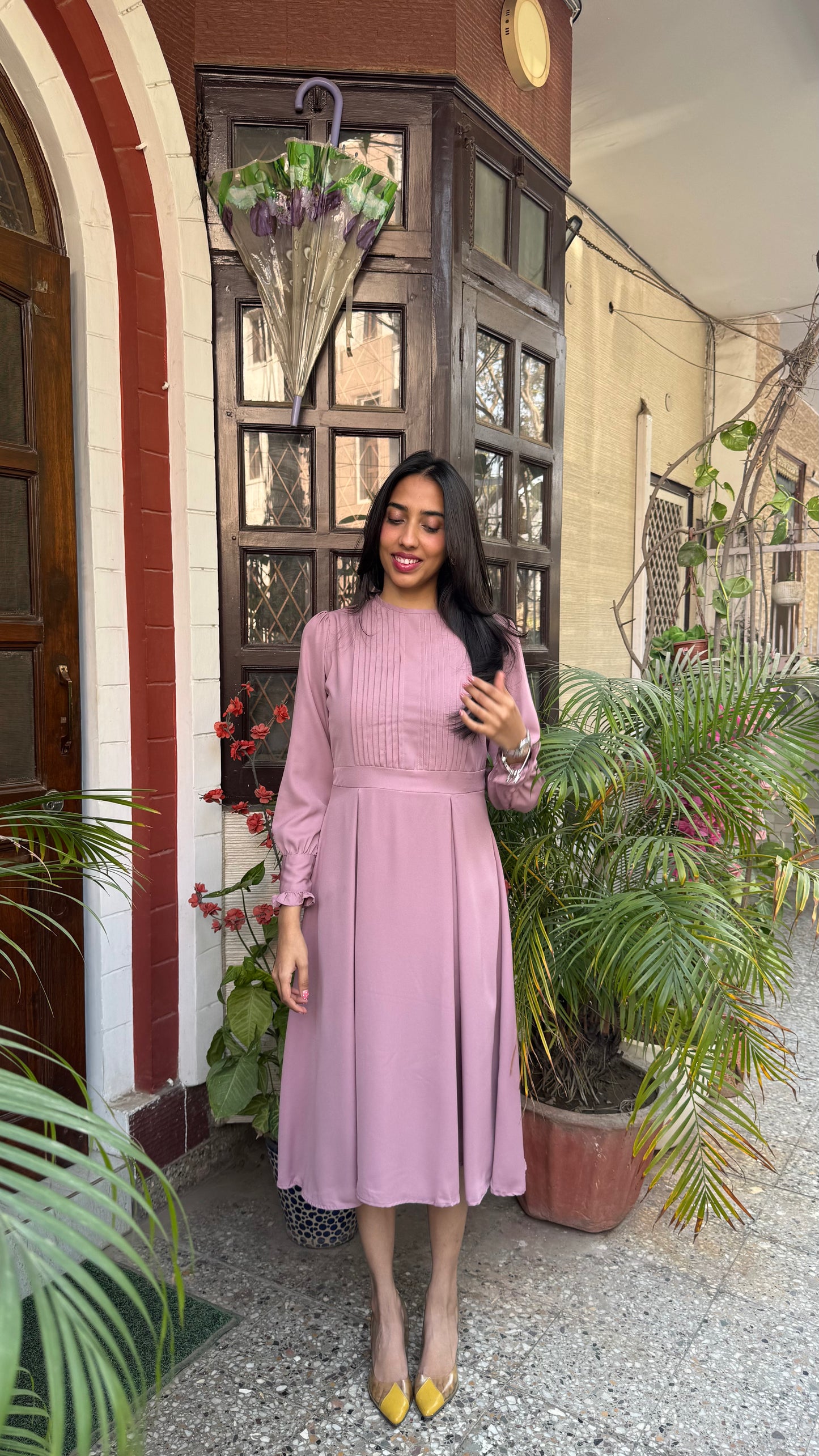 Panel Georgette Dress -Dusky Pink