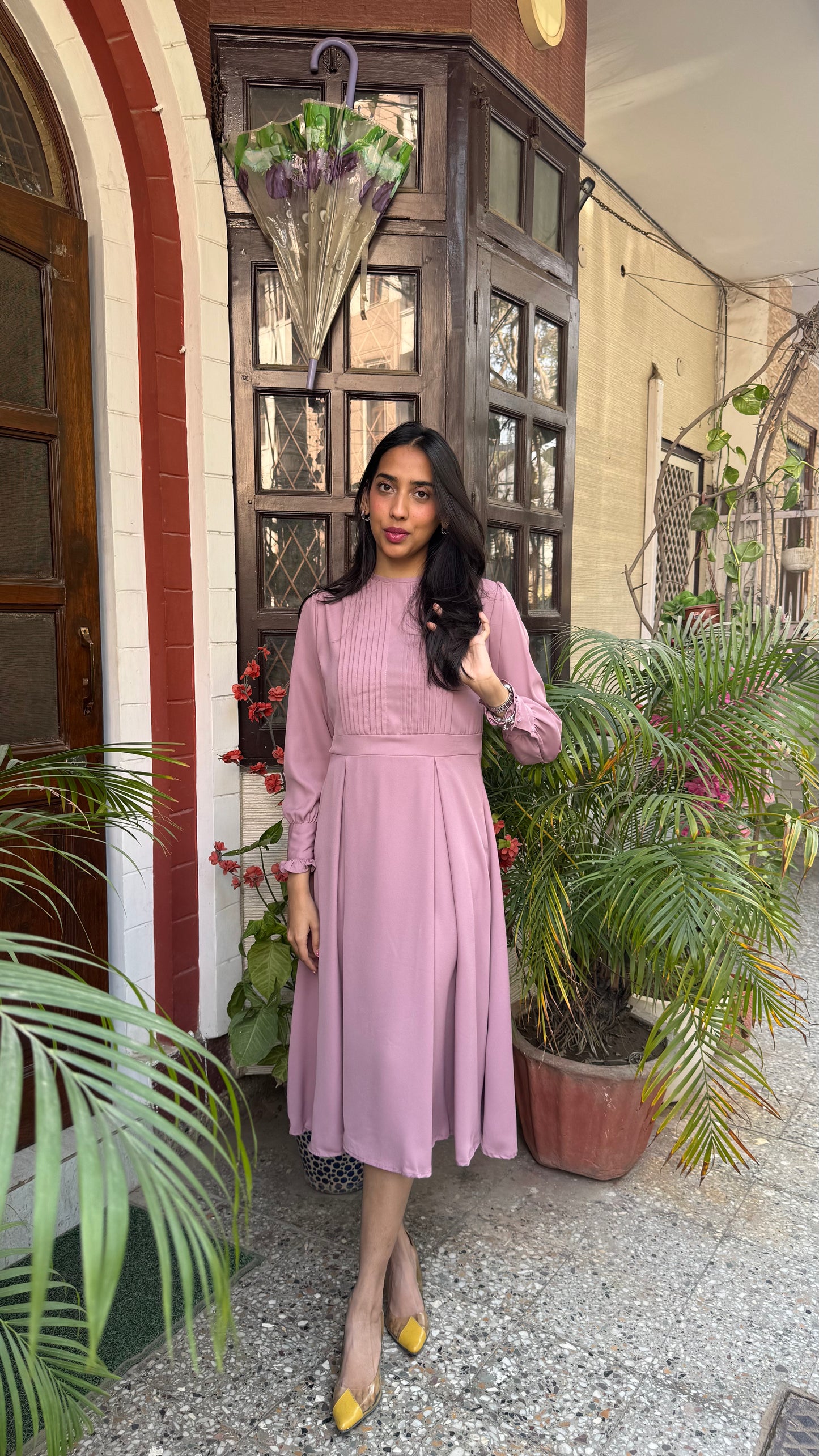 Panel Georgette Dress -Dusky Pink