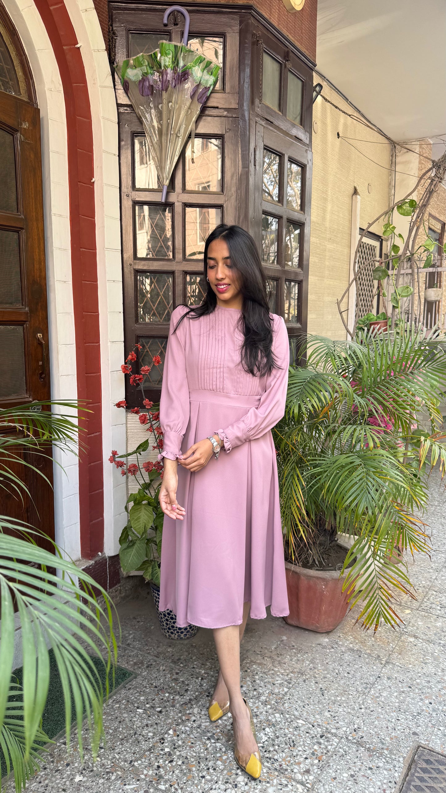 Panel Georgette Dress -Dusky Pink