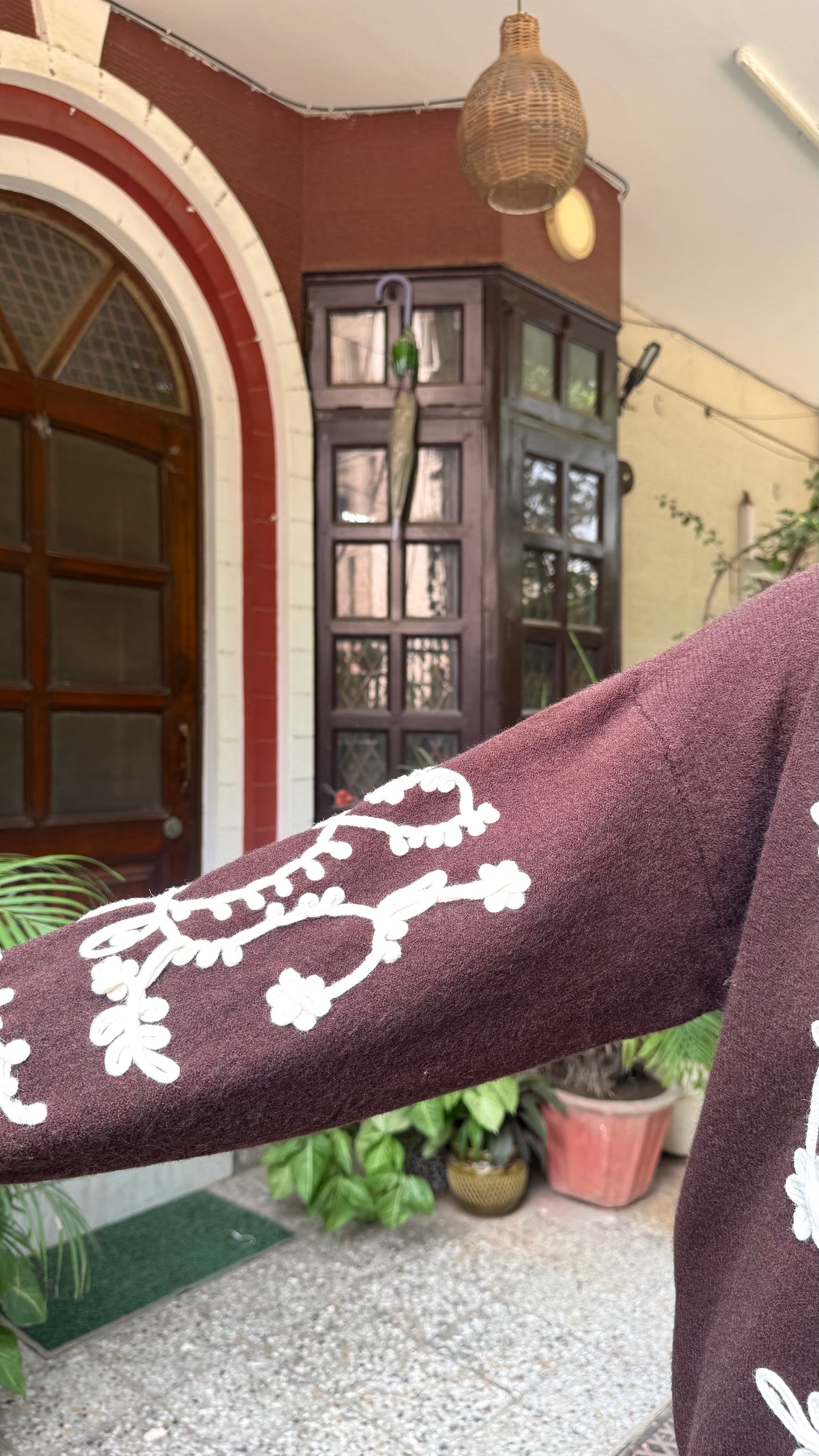 Embroidered Floral Warm Airport Set - Brown (Free Size) - Premium Collection