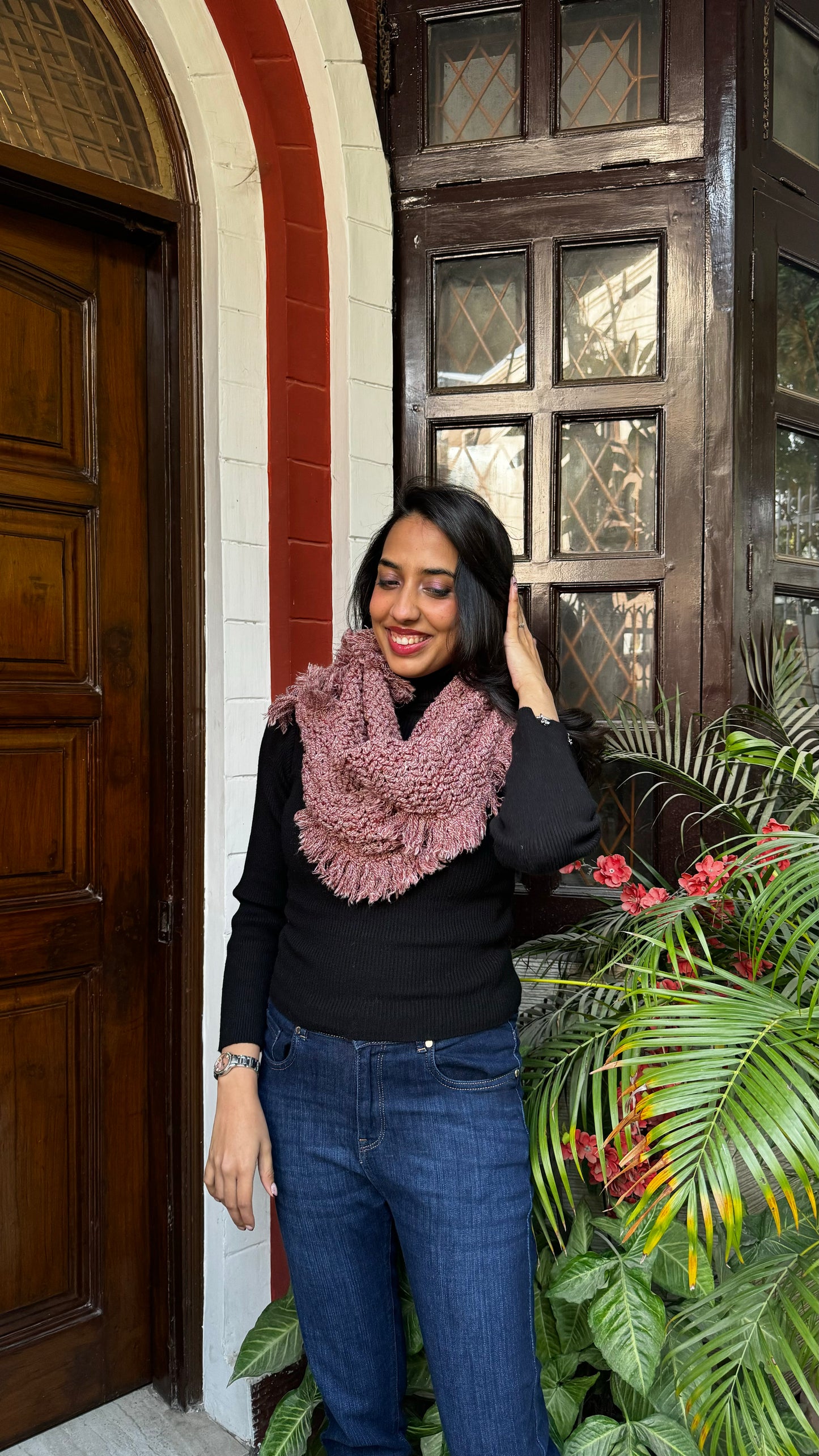 Fancy Woollen Scarf Free Size - Red
