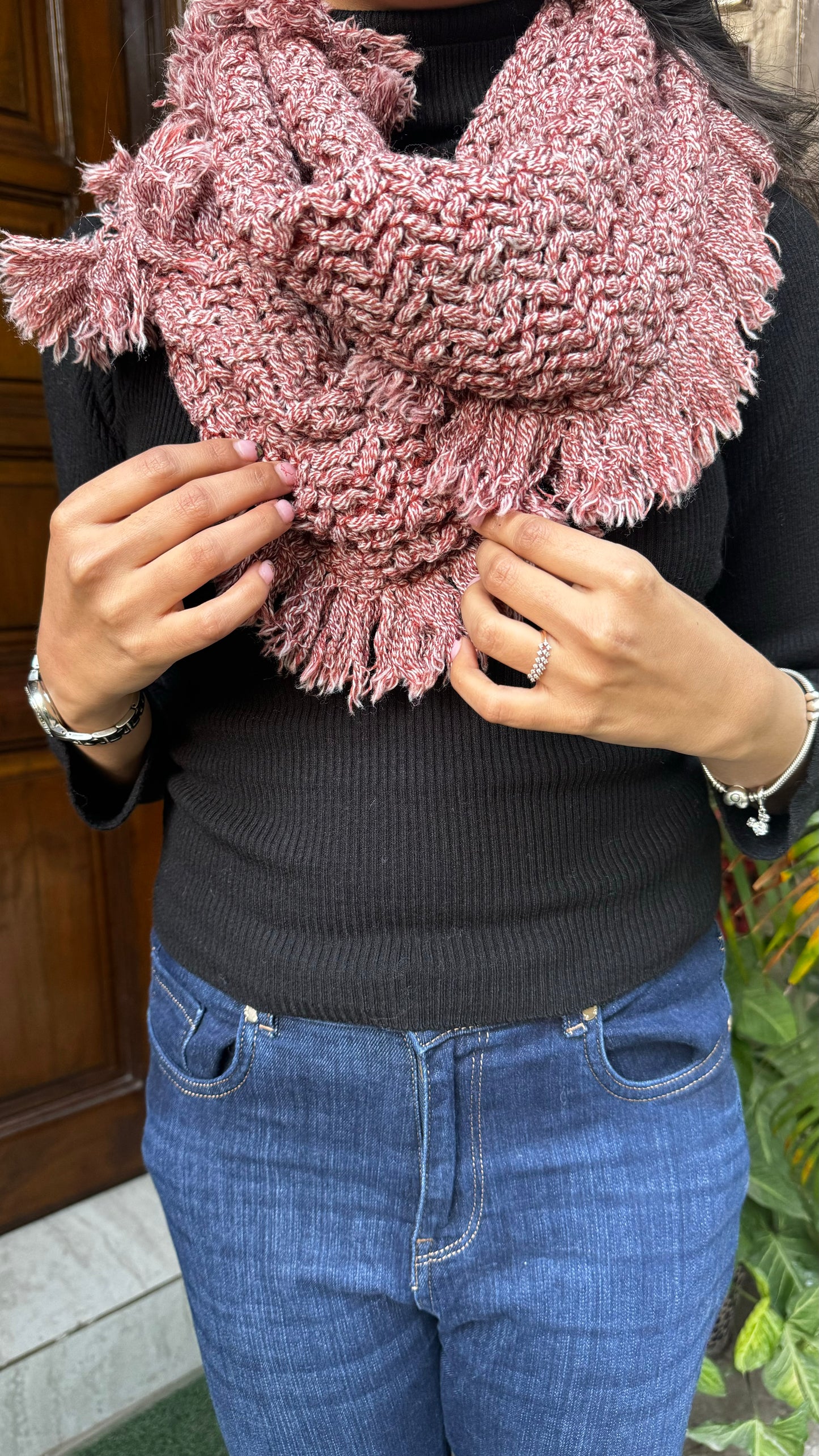 Fancy Woollen Scarf Free Size - Red