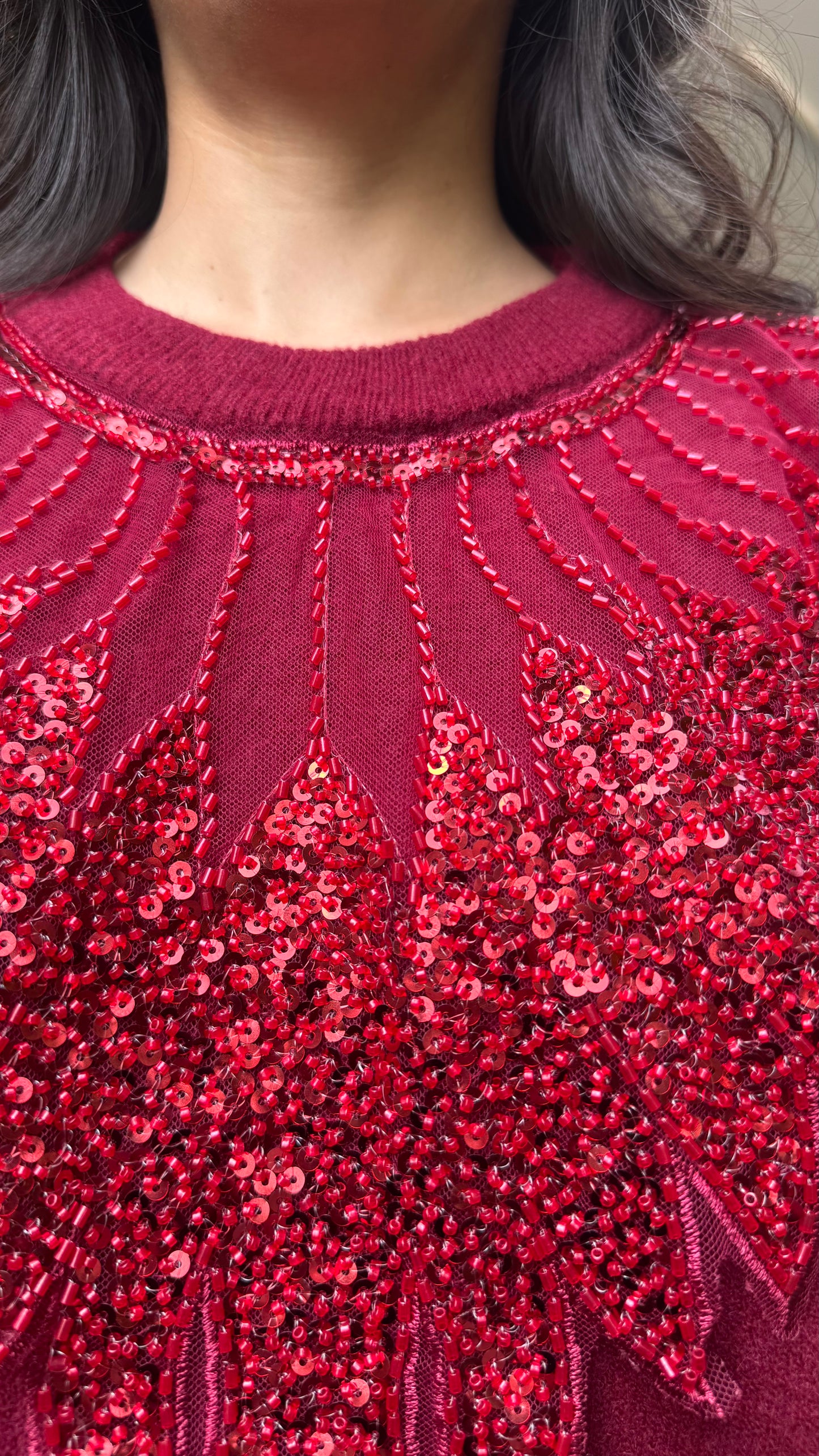 Sequinned Warm Airport Set - Red (Free Size) - Premium Collection