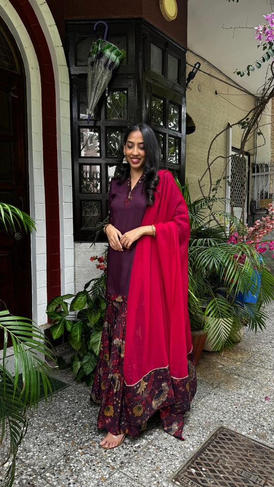 Sharara Sharara Dupatta Set (Super Premium Collection) - Wine