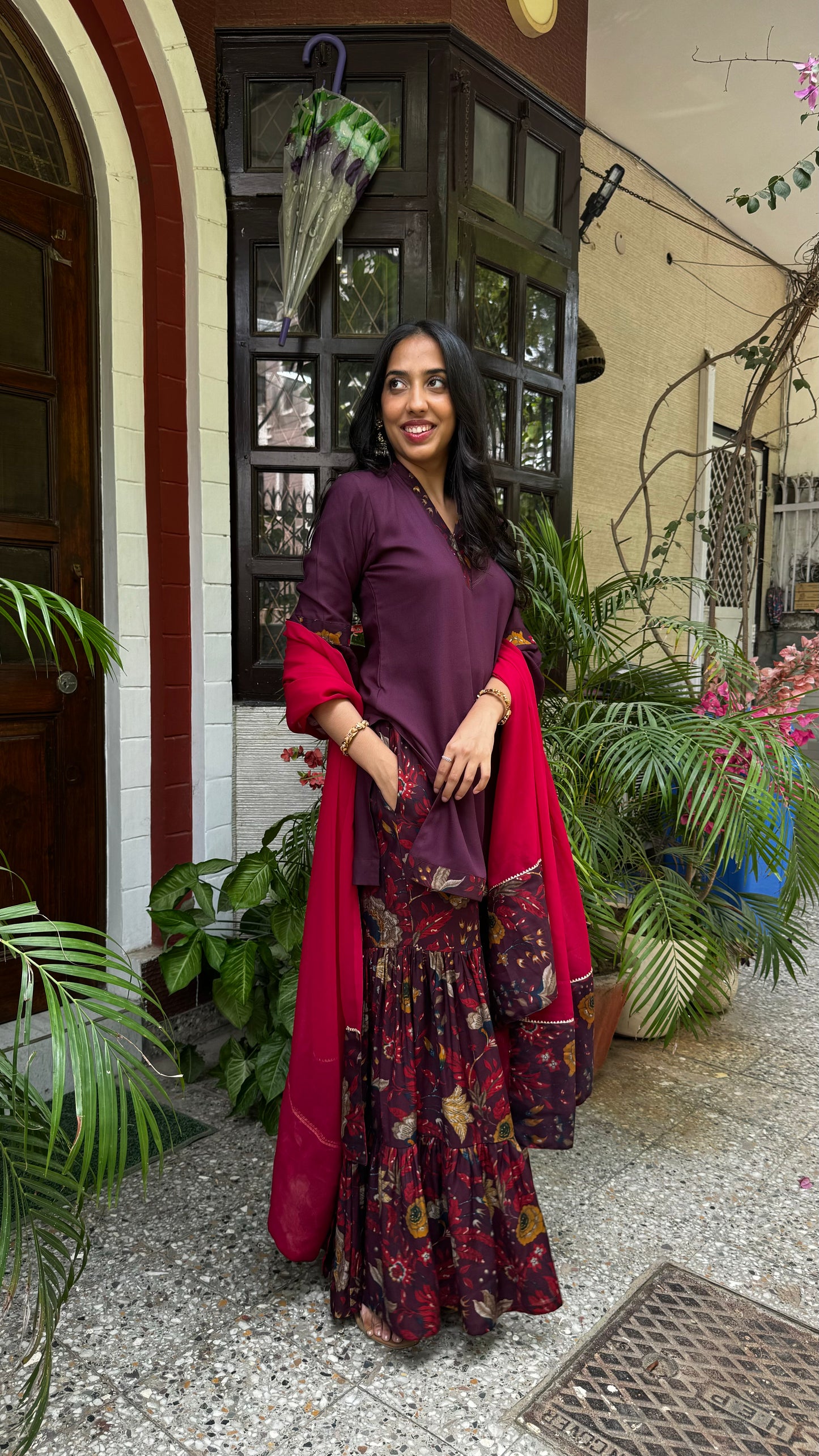 Sharara Sharara Dupatta Set (Super Premium Collection) - Wine