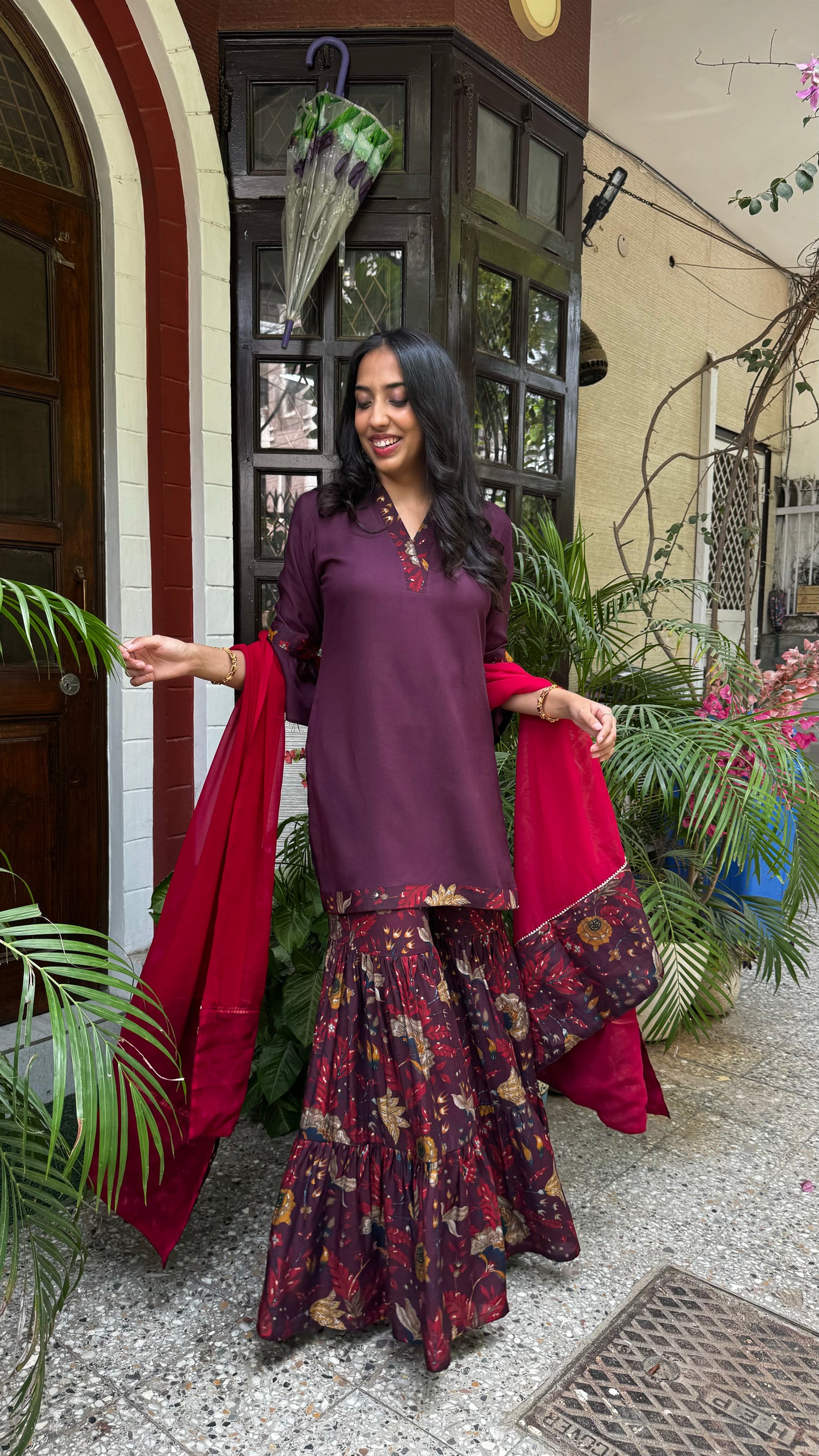 Sharara Sharara Dupatta Set (Super Premium Collection) - Wine