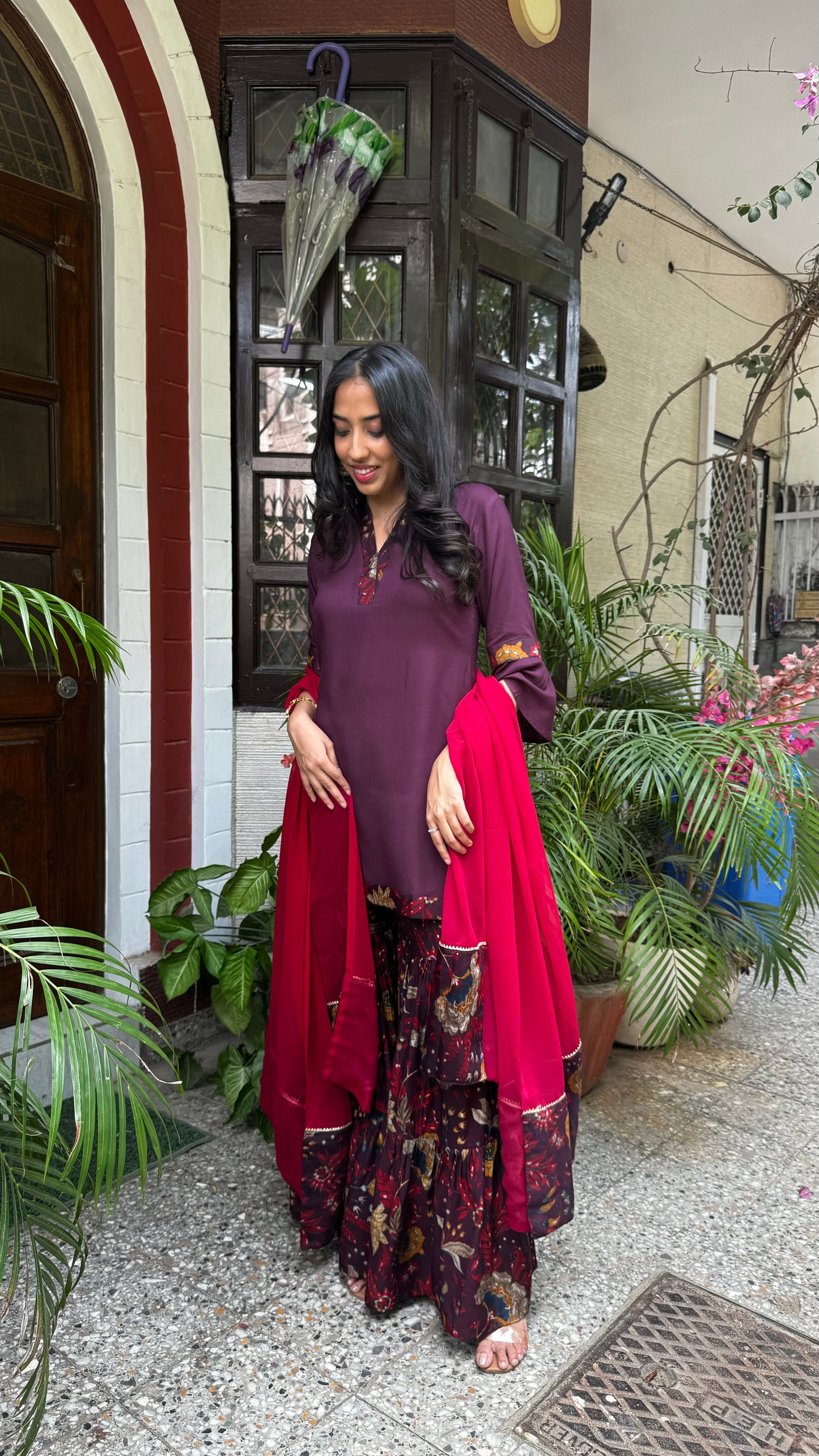 Sharara Sharara Dupatta Set (Super Premium Collection) - Wine