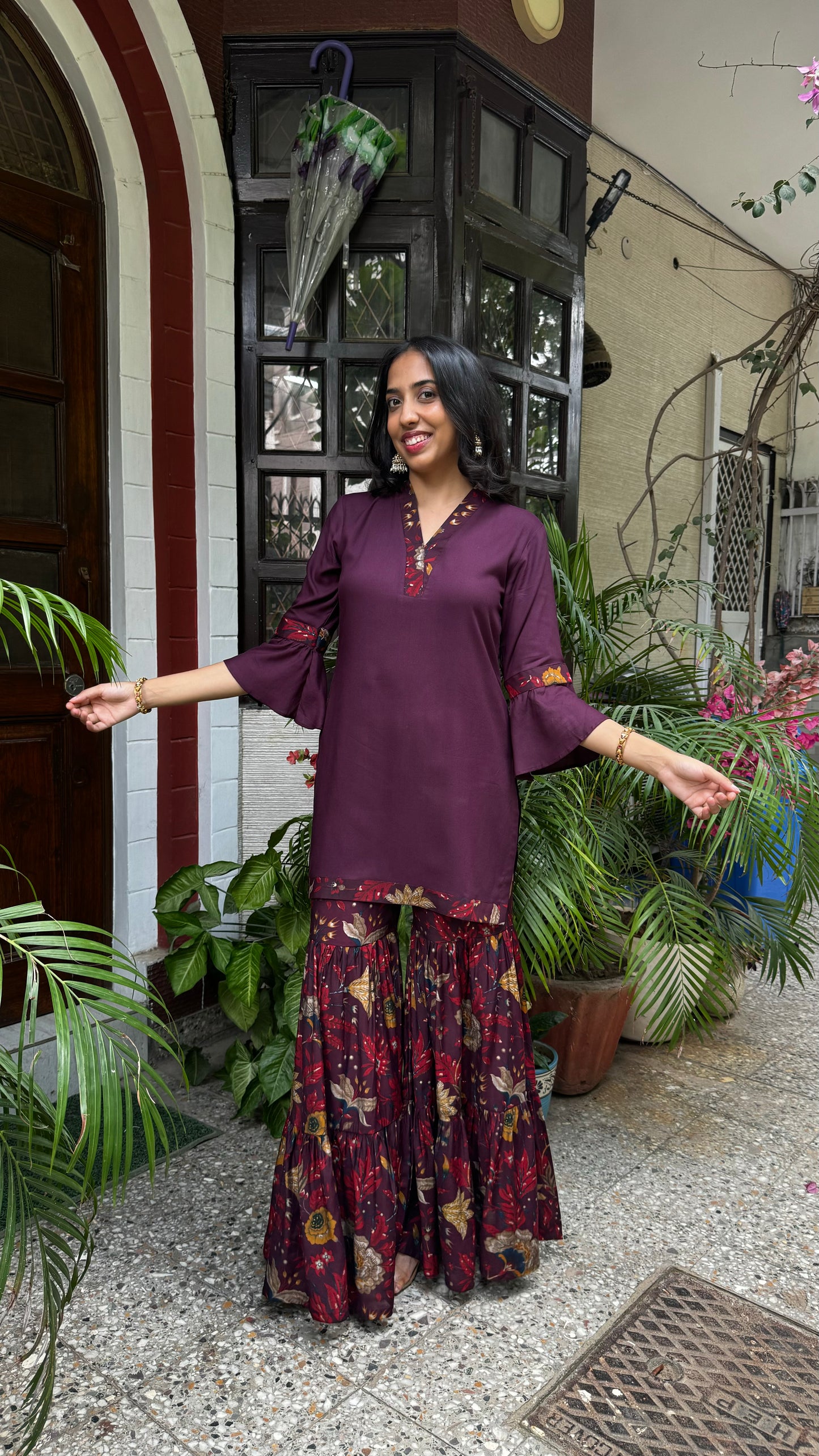 Sharara Sharara Dupatta Set (Super Premium Collection) - Wine