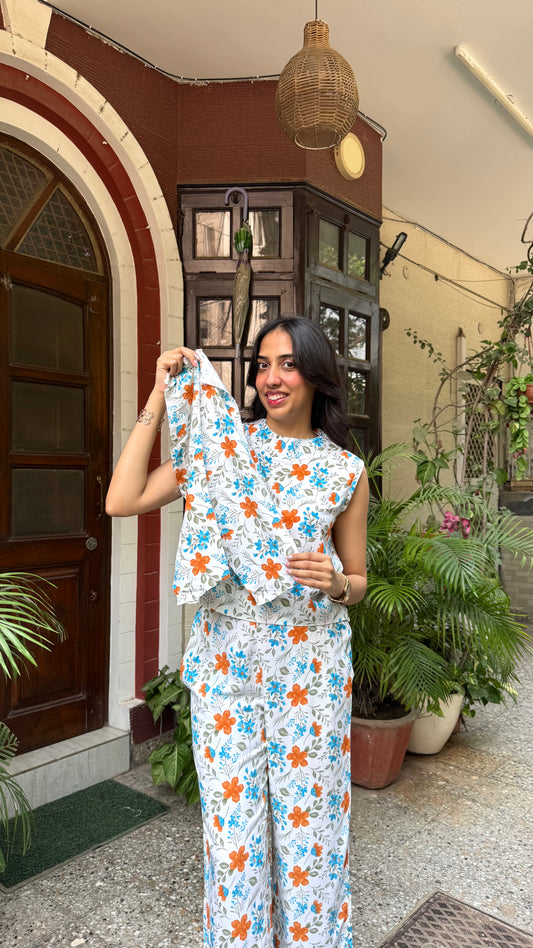 Sunny Day Cotton Set - White - WITH SLEEVES FABRIC