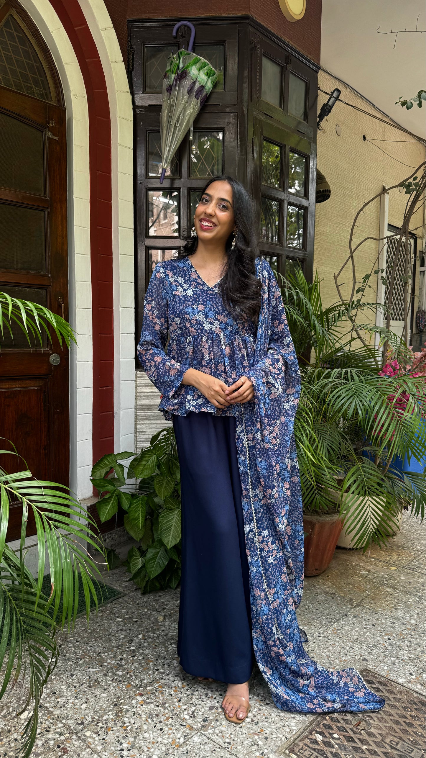 Bagh Peplum Dupatta Set (Super Premium Collection) - Blue