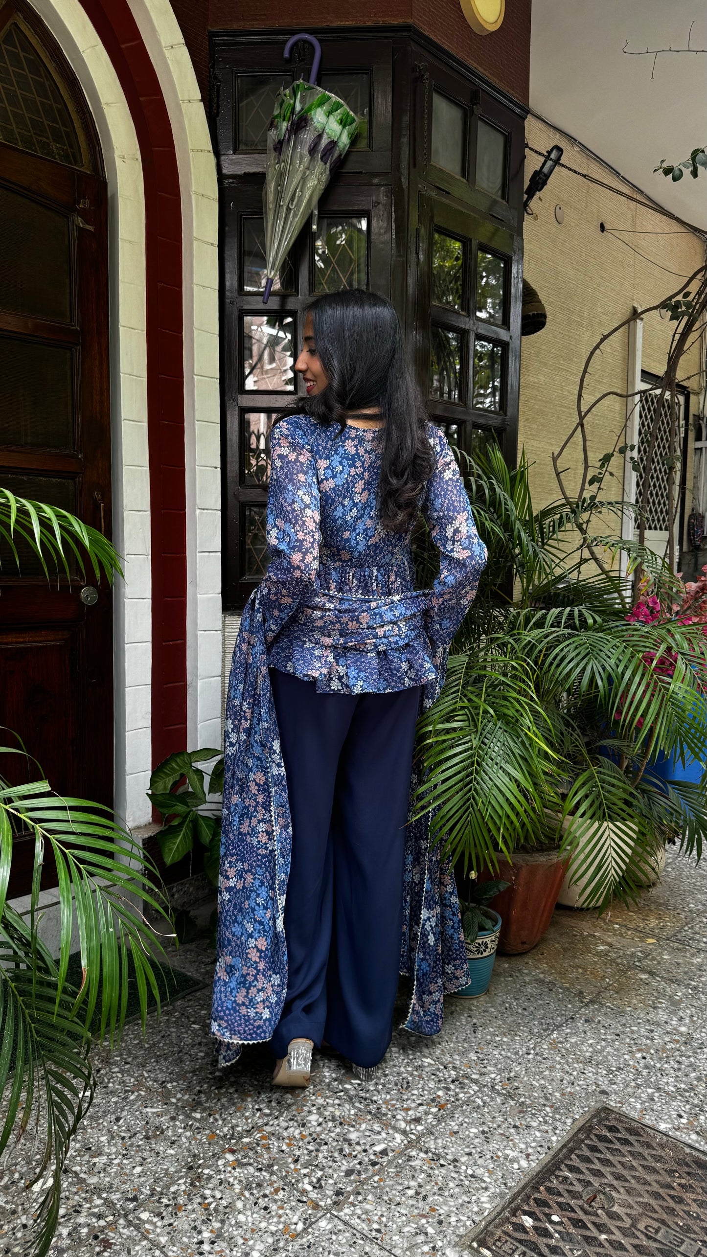 Bagh Peplum Dupatta Set (Super Premium Collection) - Blue