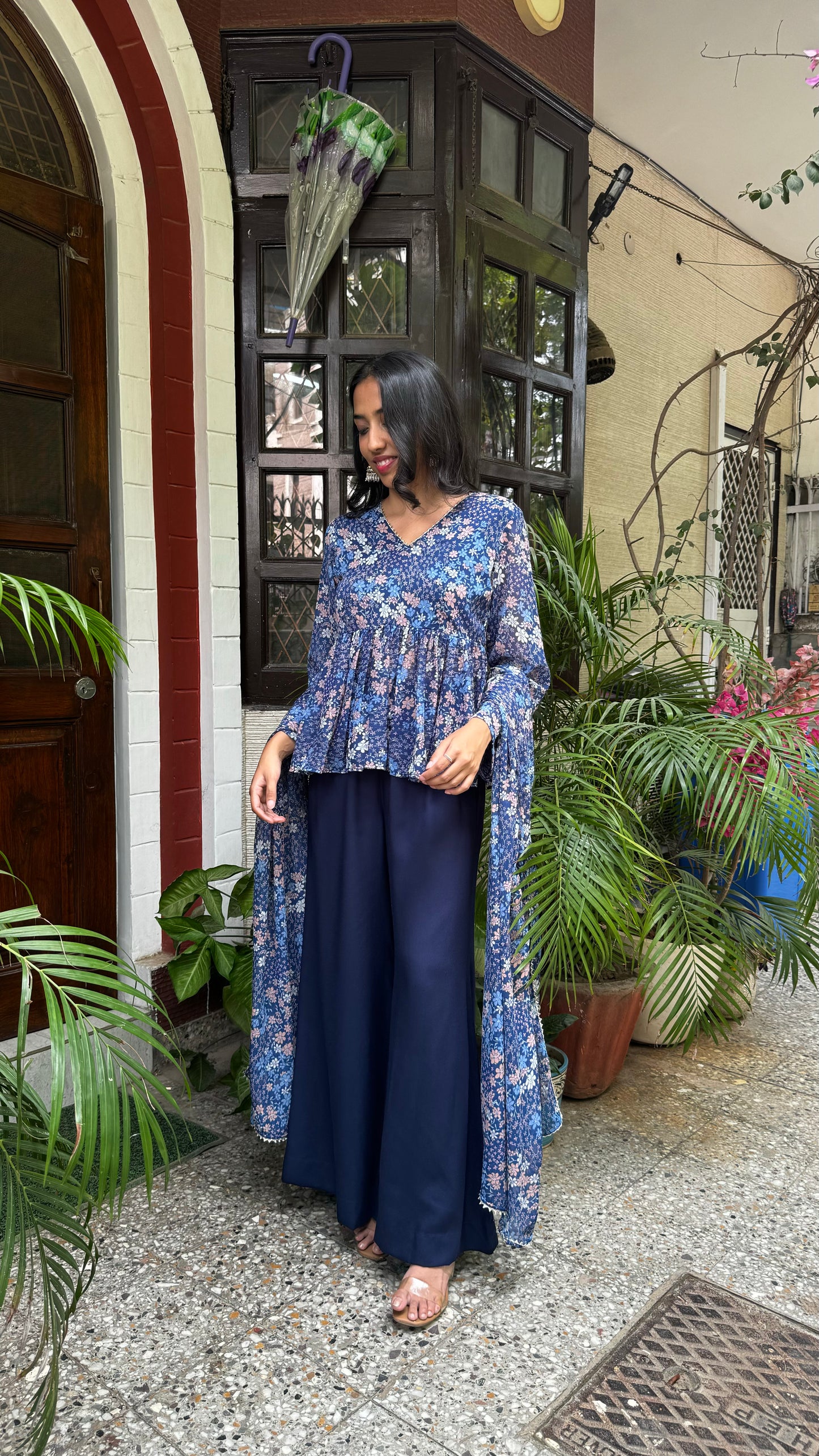 Bagh Peplum Dupatta Set (Super Premium Collection) - Blue