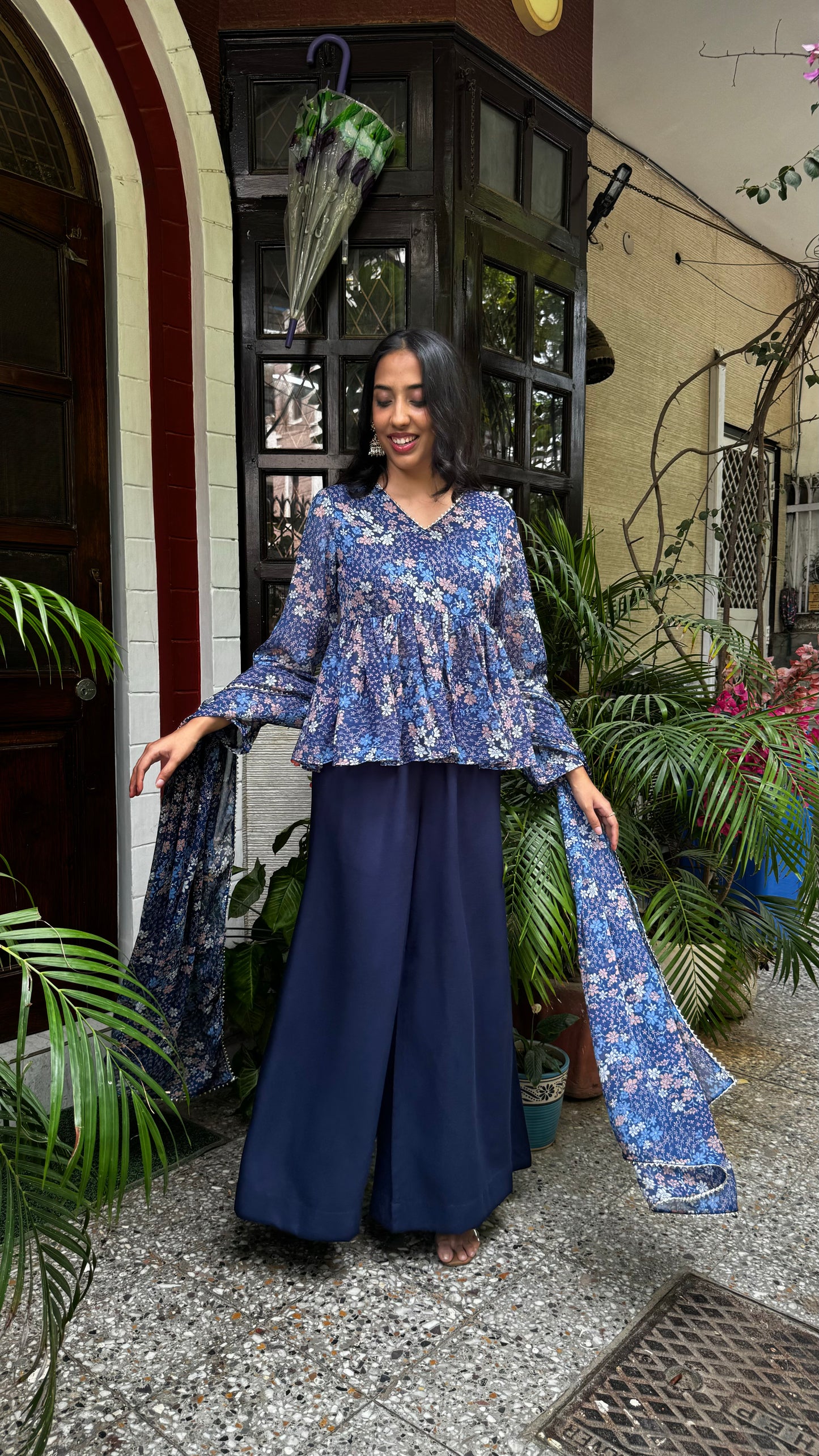Bagh Peplum Dupatta Set (Super Premium Collection) - Blue