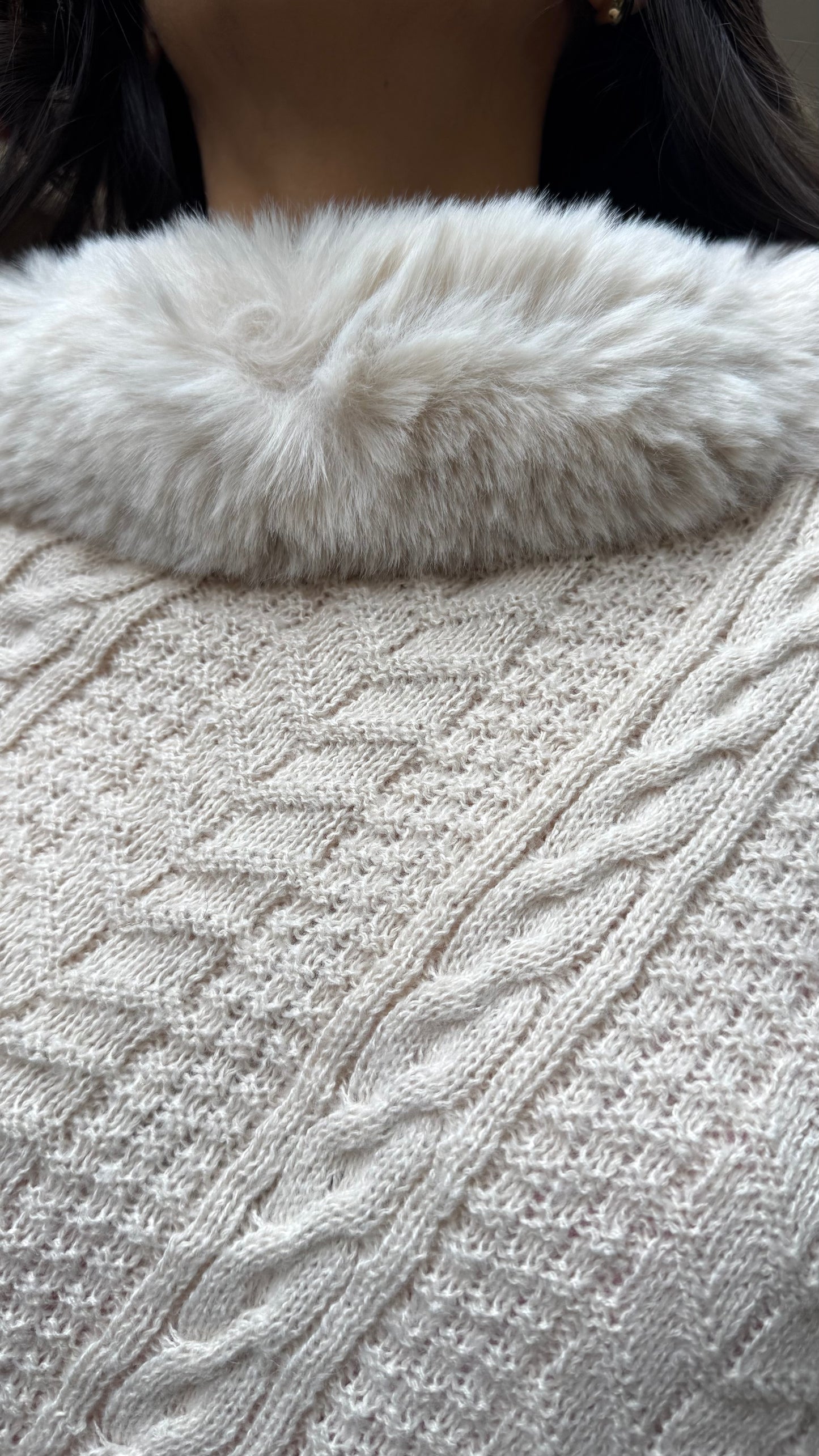 Luxury Blizzard Woollen Fur Poncho (Free Size) - Cream