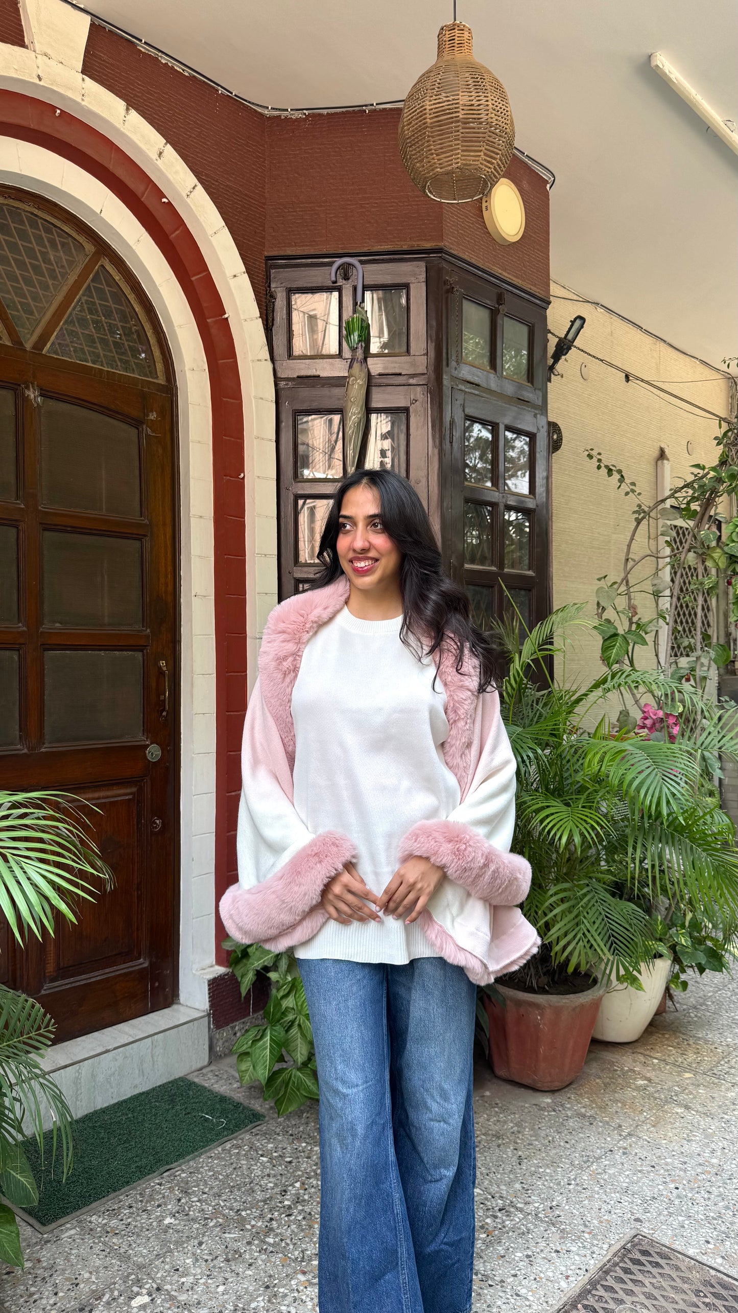 Luxury Pink/White Fur Ombre Shrug - (Free Size)