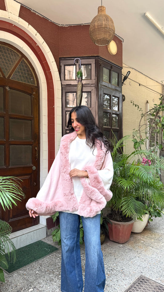 Luxury Pink/White Fur Ombre Shrug - (Free Size)