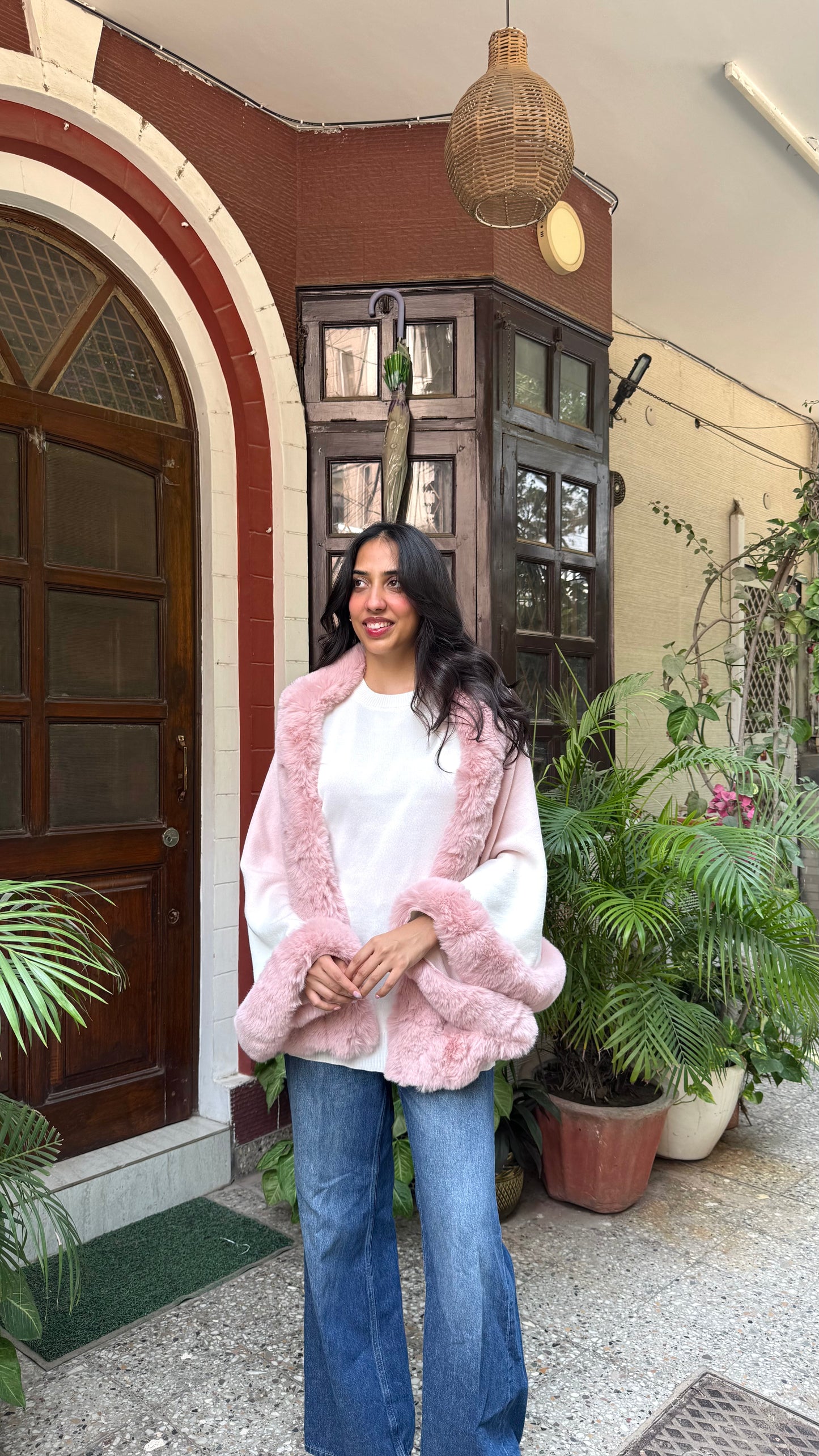 Luxury Pink/White Fur Ombre Shrug - (Free Size)