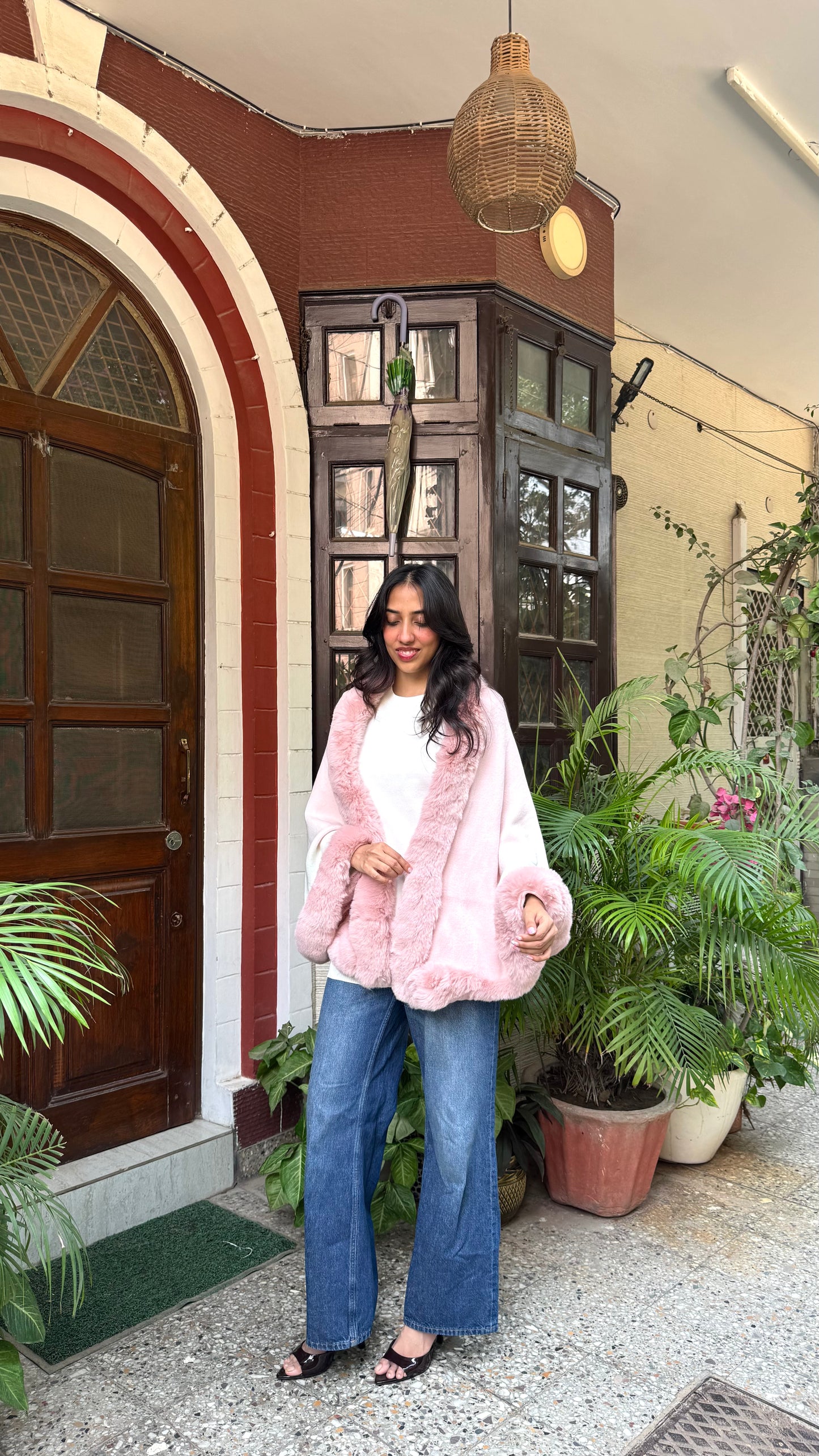 Luxury Pink/White Fur Ombre Shrug - (Free Size)