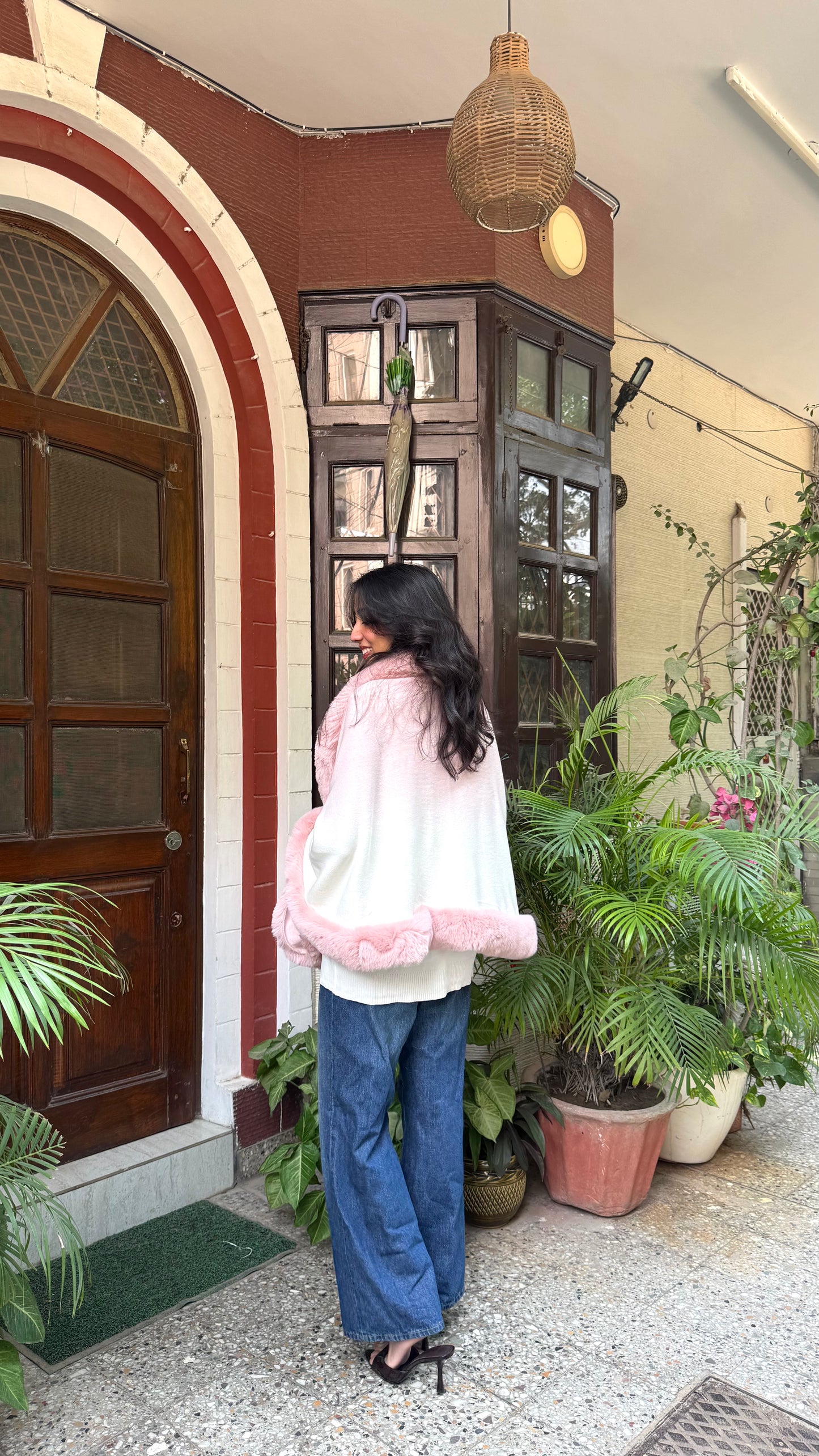 Luxury Pink/White Fur Ombre Shrug - (Free Size)