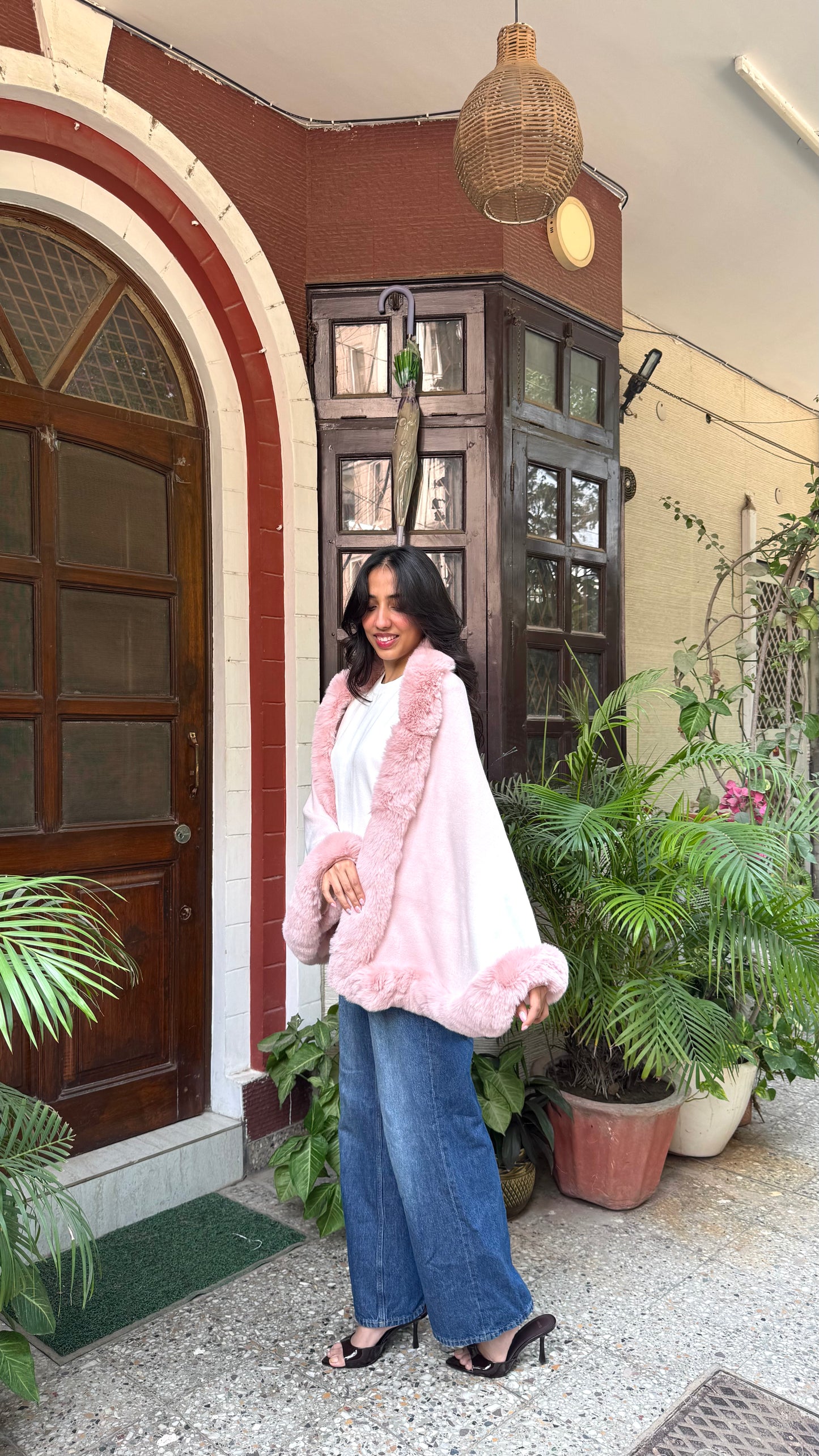 Luxury Pink/White Fur Ombre Shrug - (Free Size)